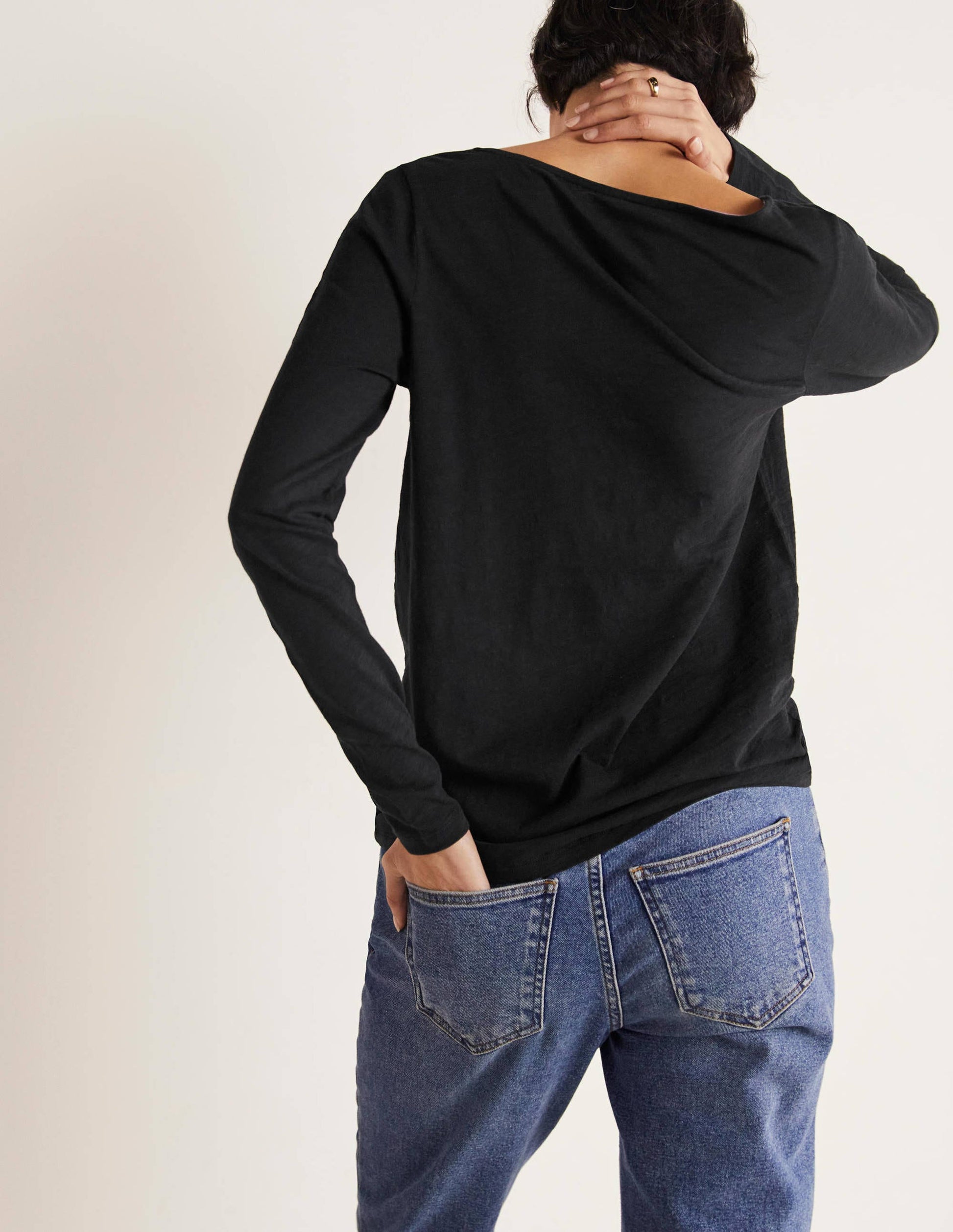 Cotton Square Neck Top-Black-2