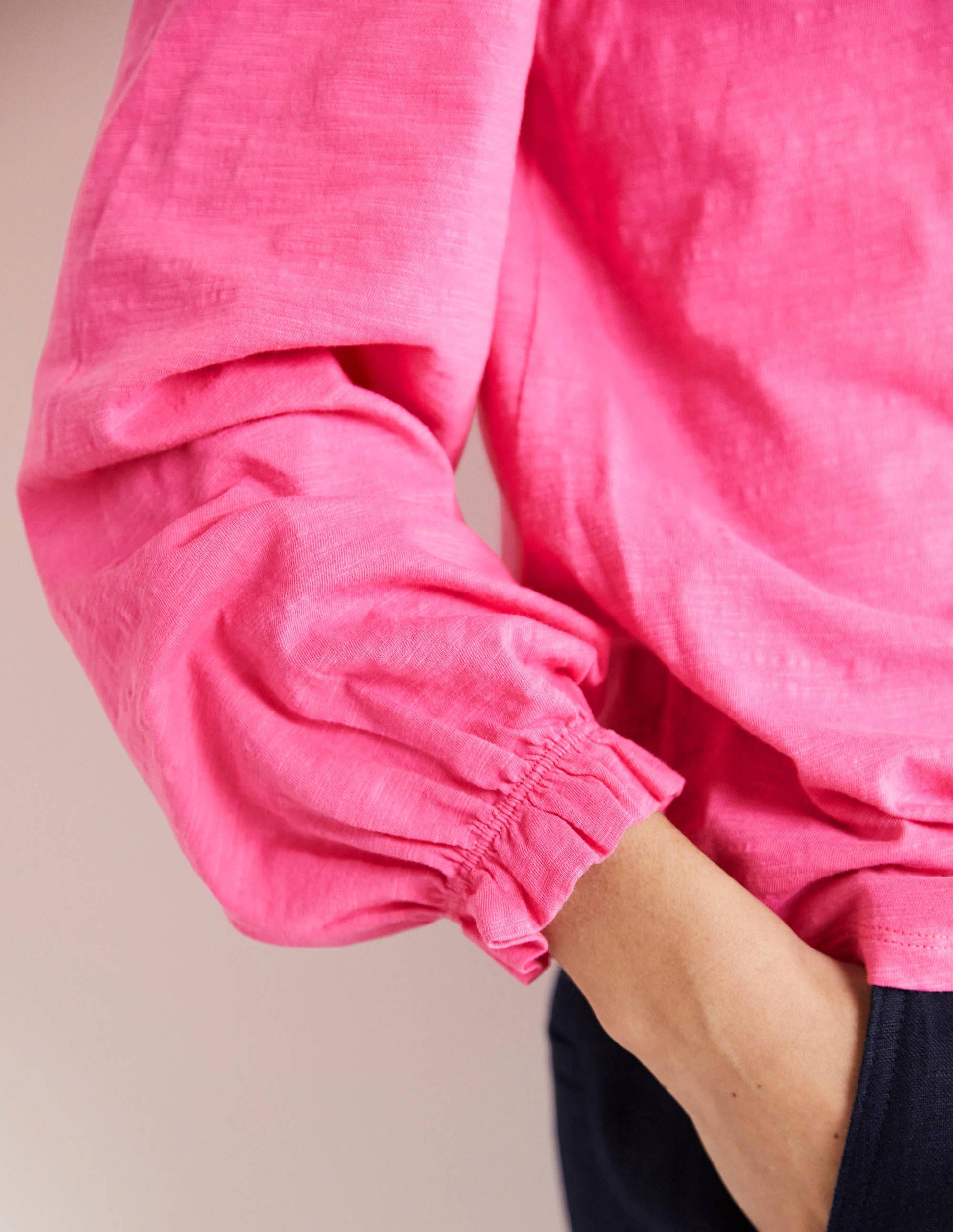 Blouson Cotton Crew Neck Top-Festival Pink-2