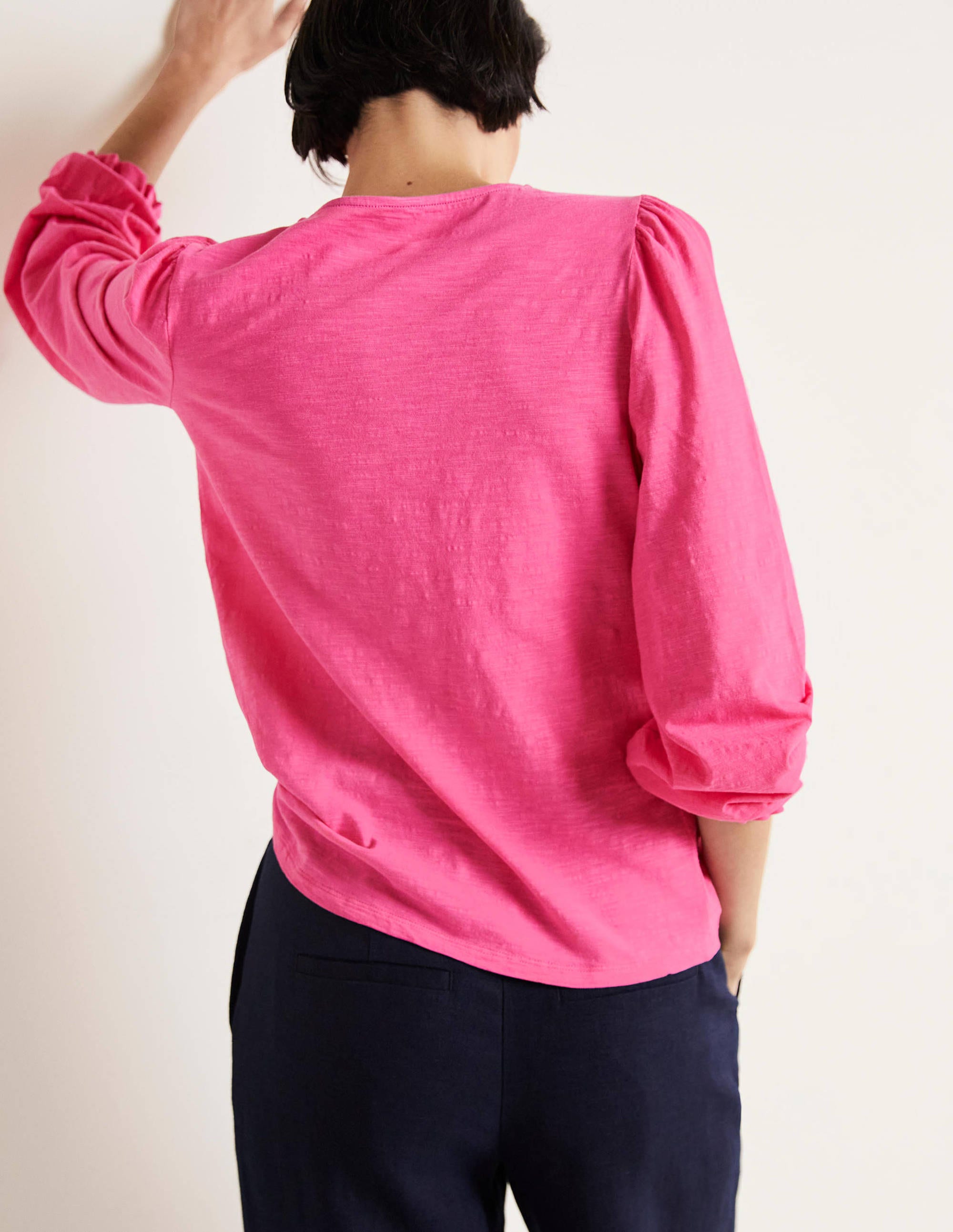 Blouson Cotton Crew Neck Top-Festival Pink - Image 3