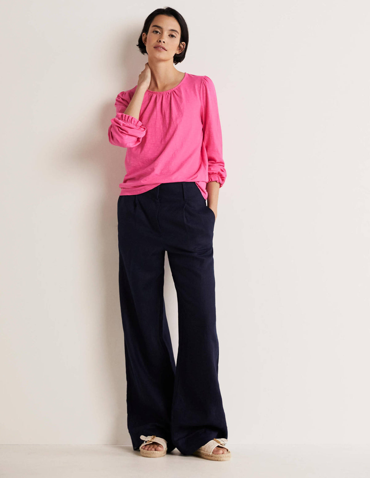 Blouson Cotton Crew Neck Top-Festival Pink - Image 4