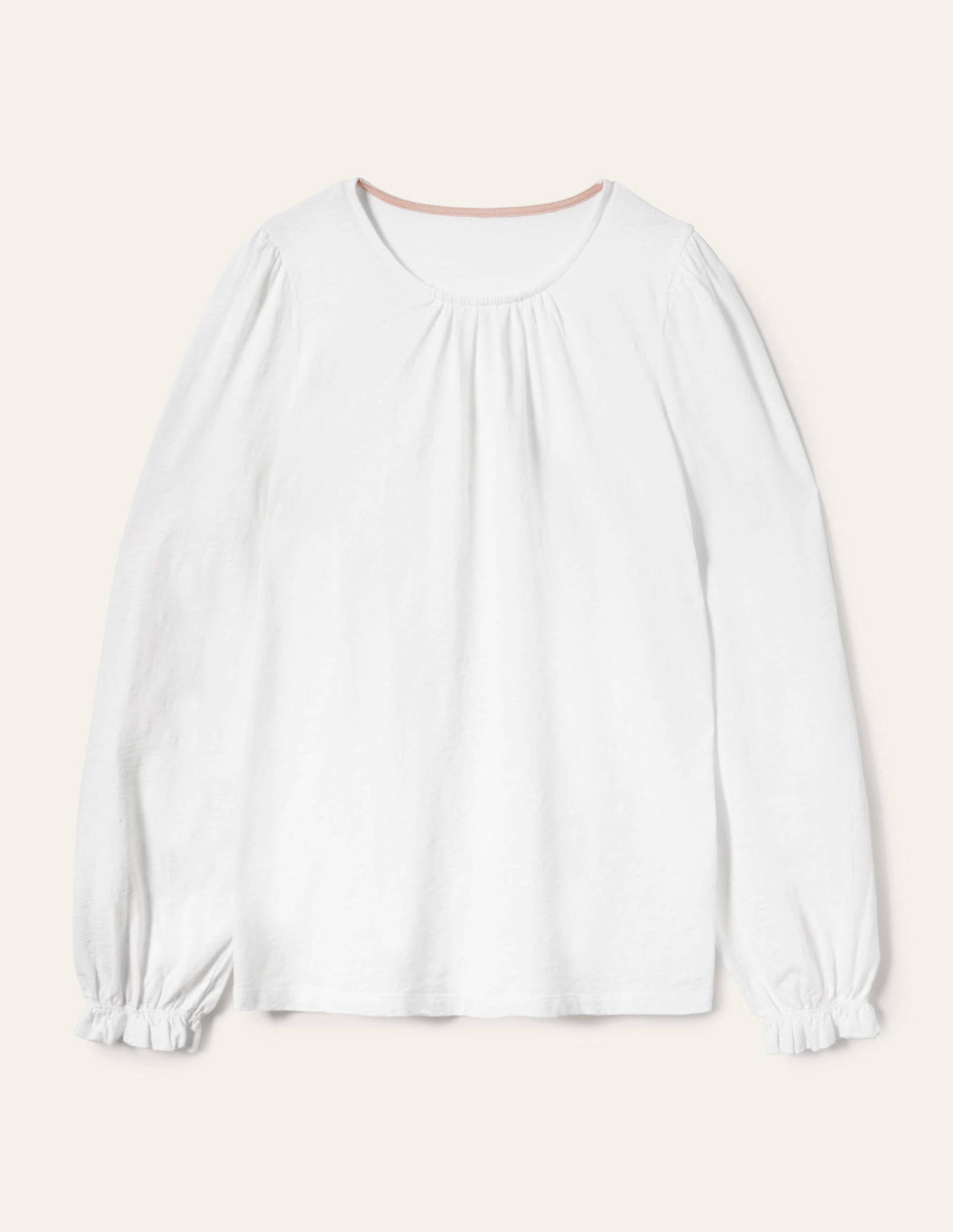 Blouson Cotton Crew Neck Top-White-5