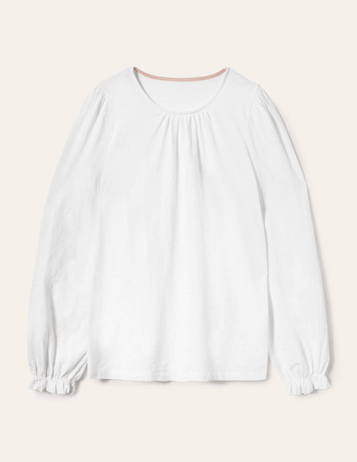 Blouson Cotton Crew Neck Top-White - Image 5