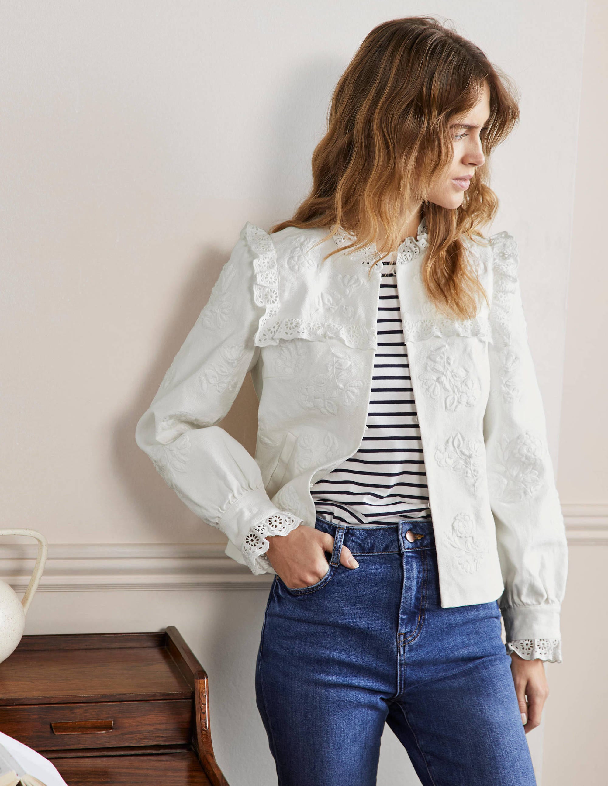 Cotton Broderie Jacket-Ivory - Image 4