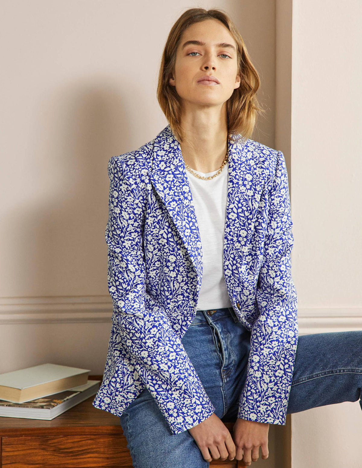 Carrie Textured Cotton Blazer-Ocean Blue/Ivory Wildflower-1