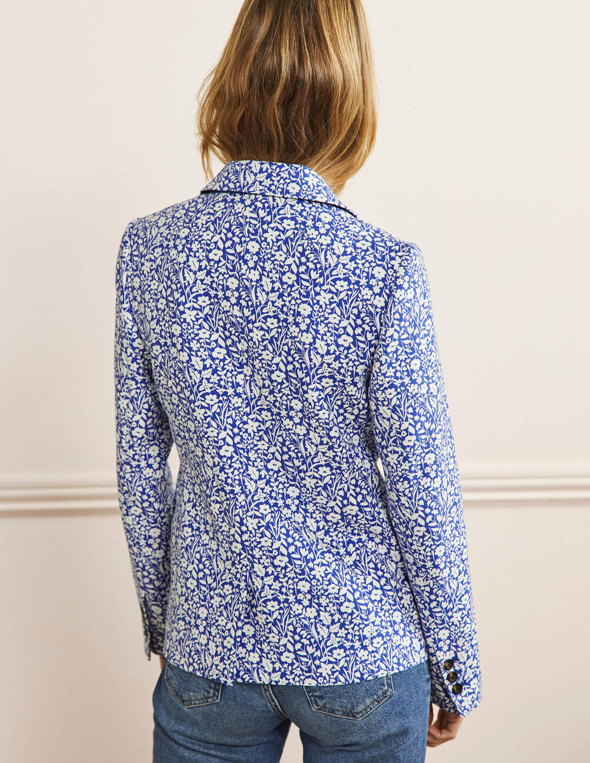 Carrie Textured Cotton Blazer-Ocean Blue/Ivory Wildflower - Image 3