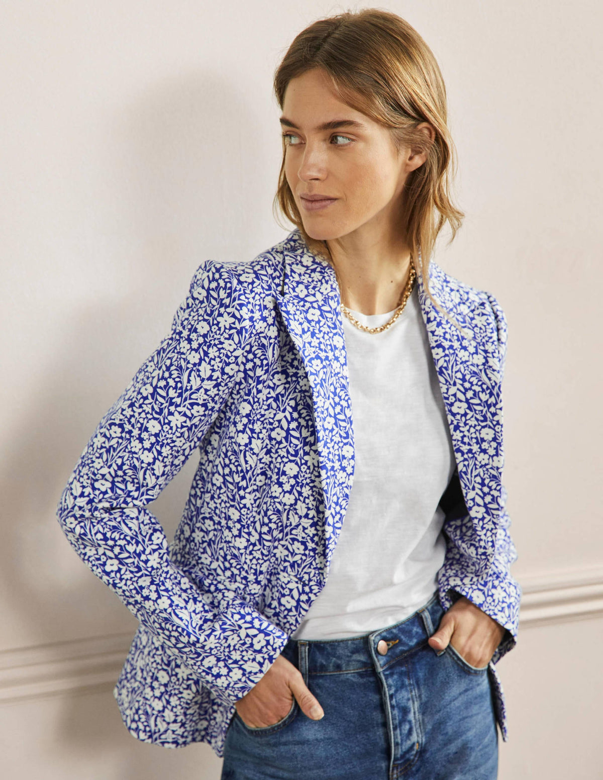 Carrie Textured Cotton Blazer-Ocean Blue/Ivory Wildflower - Image 4