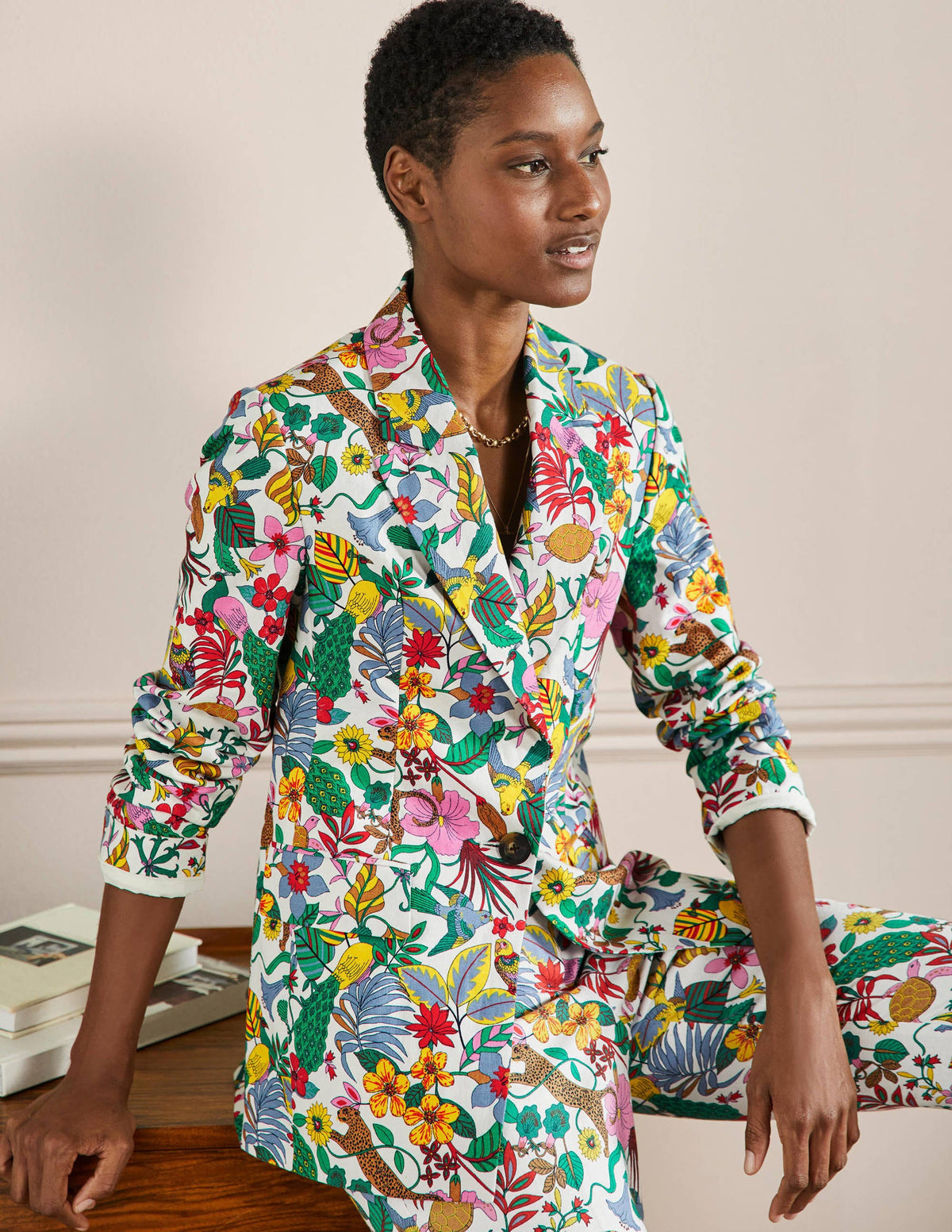 Thea Tailored Linen Blazer-Multi, Exotic Paradise-1