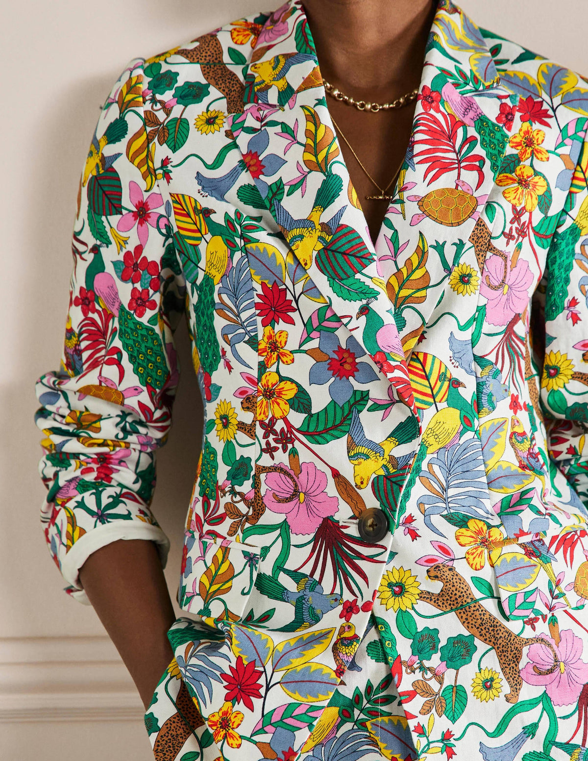 Thea Tailored Linen Blazer-Multi, Exotic Paradise - Image 5