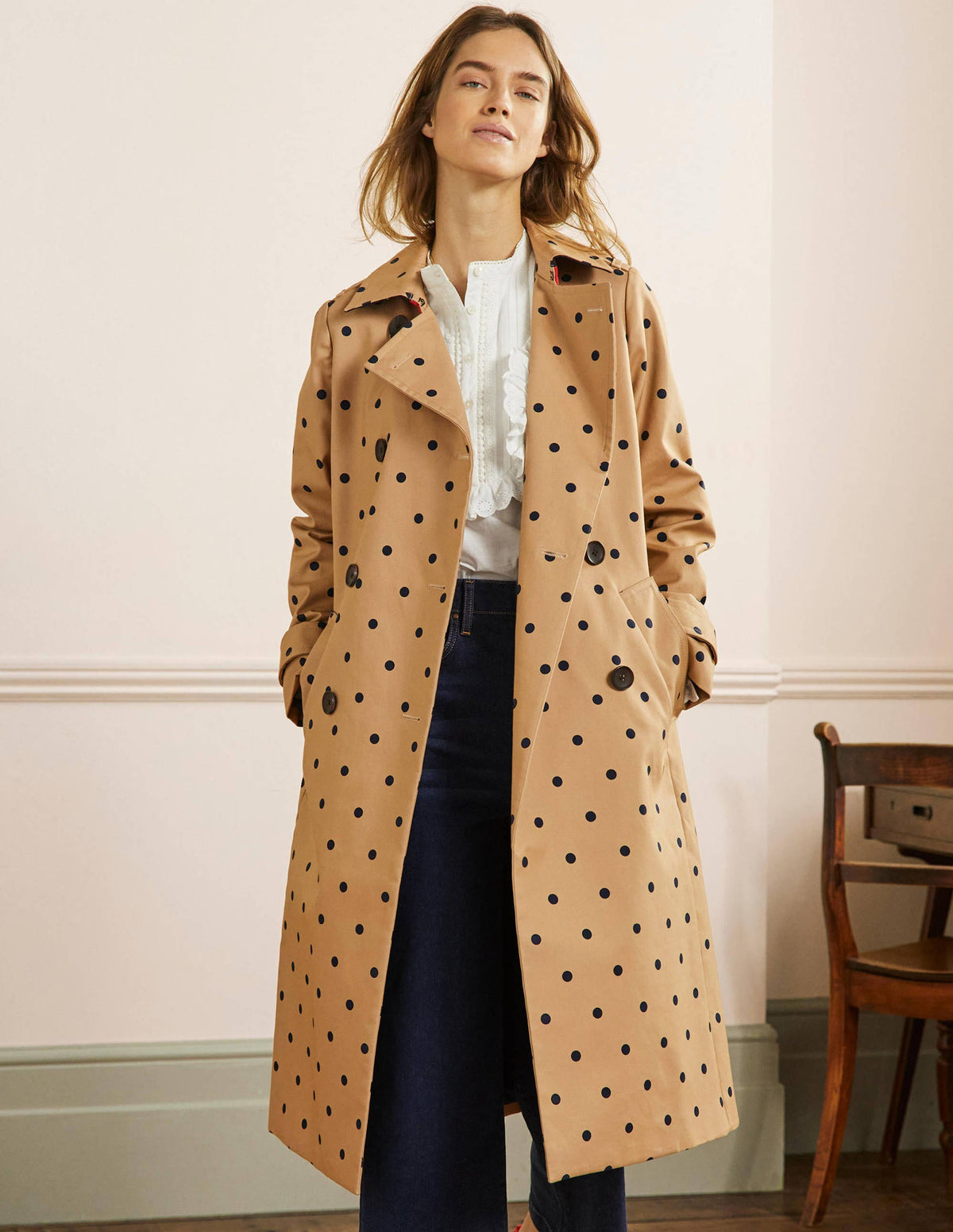Printed Cotton Trench Coat-Ground Ginger, Spot-1