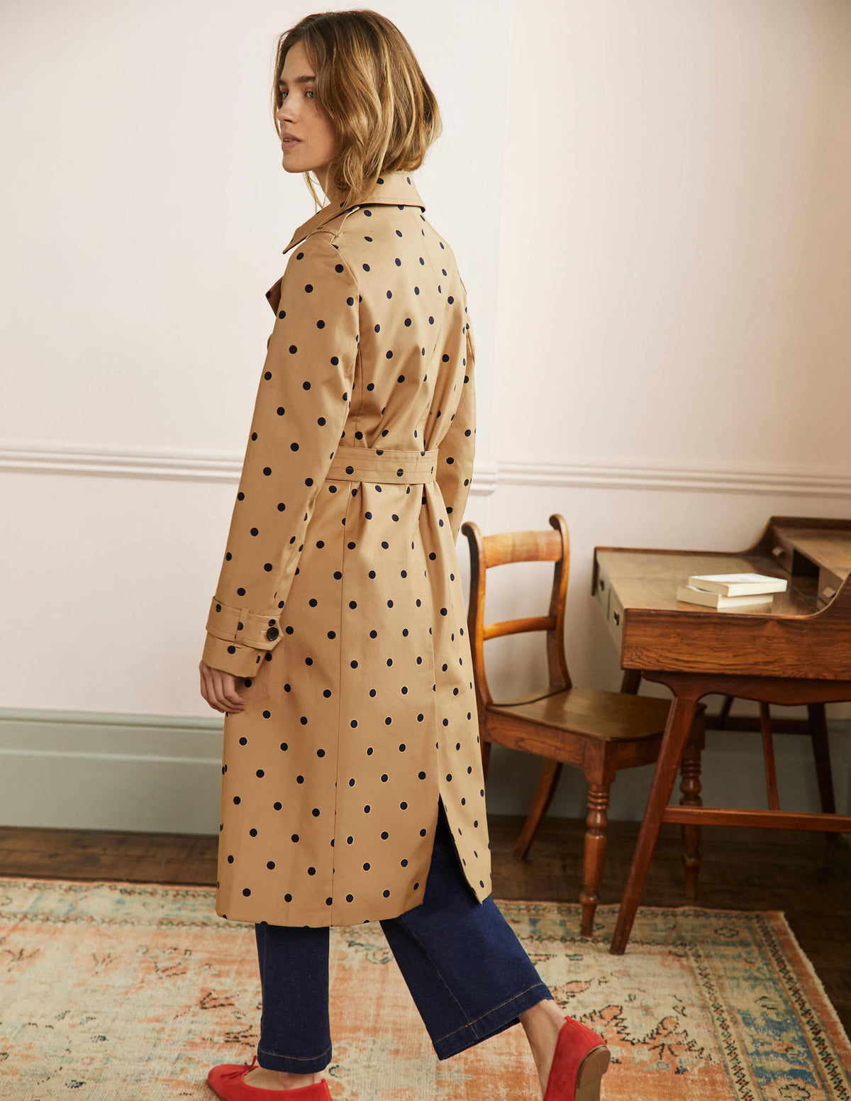 Printed Cotton Trench Coat-Ground Ginger, Spot - Image 3