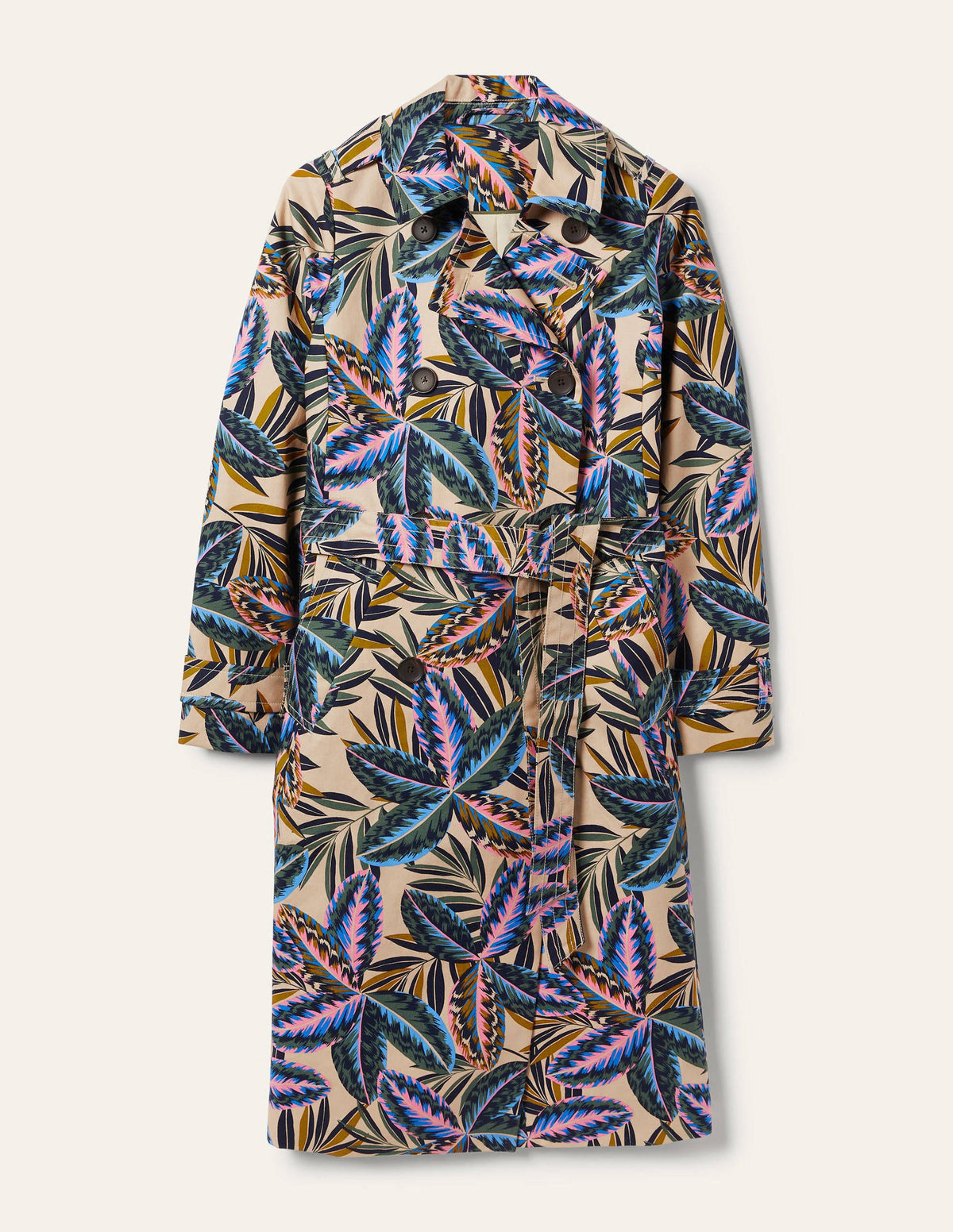 Printed Cotton Trench Coat-Rope, Exotic Leaves - Image 6