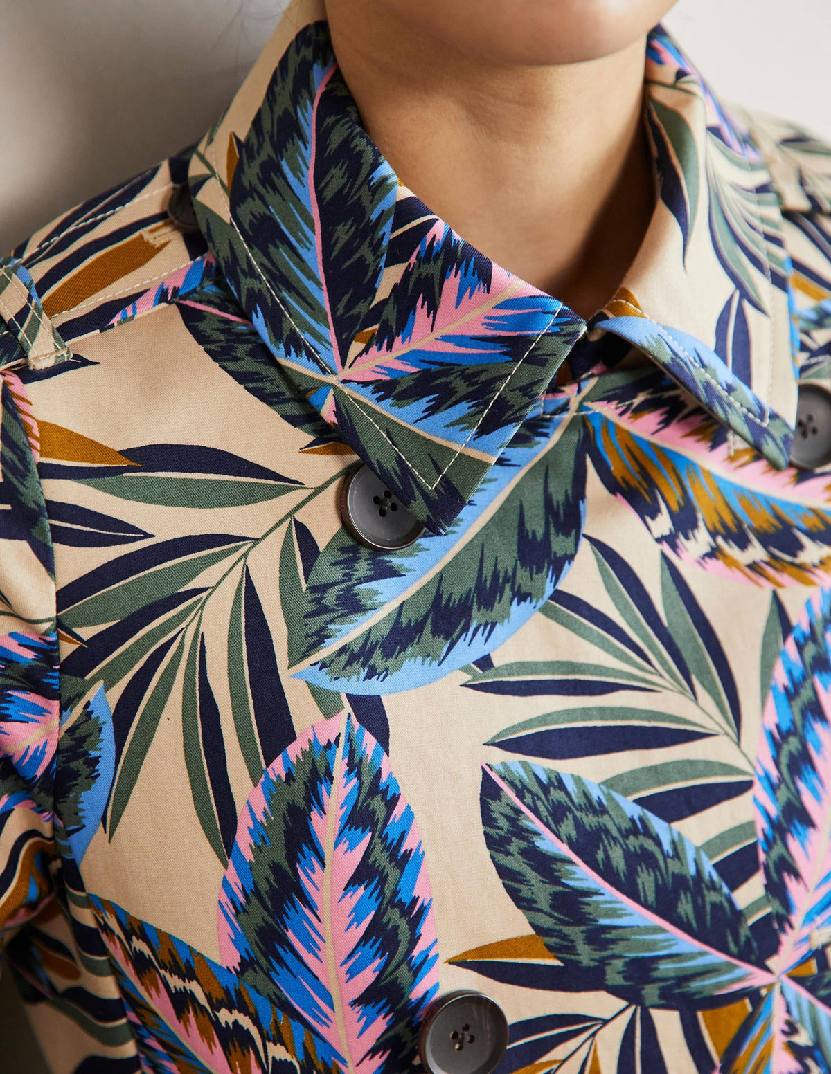 Printed Cotton Trench Coat-Rope, Exotic Leaves-2