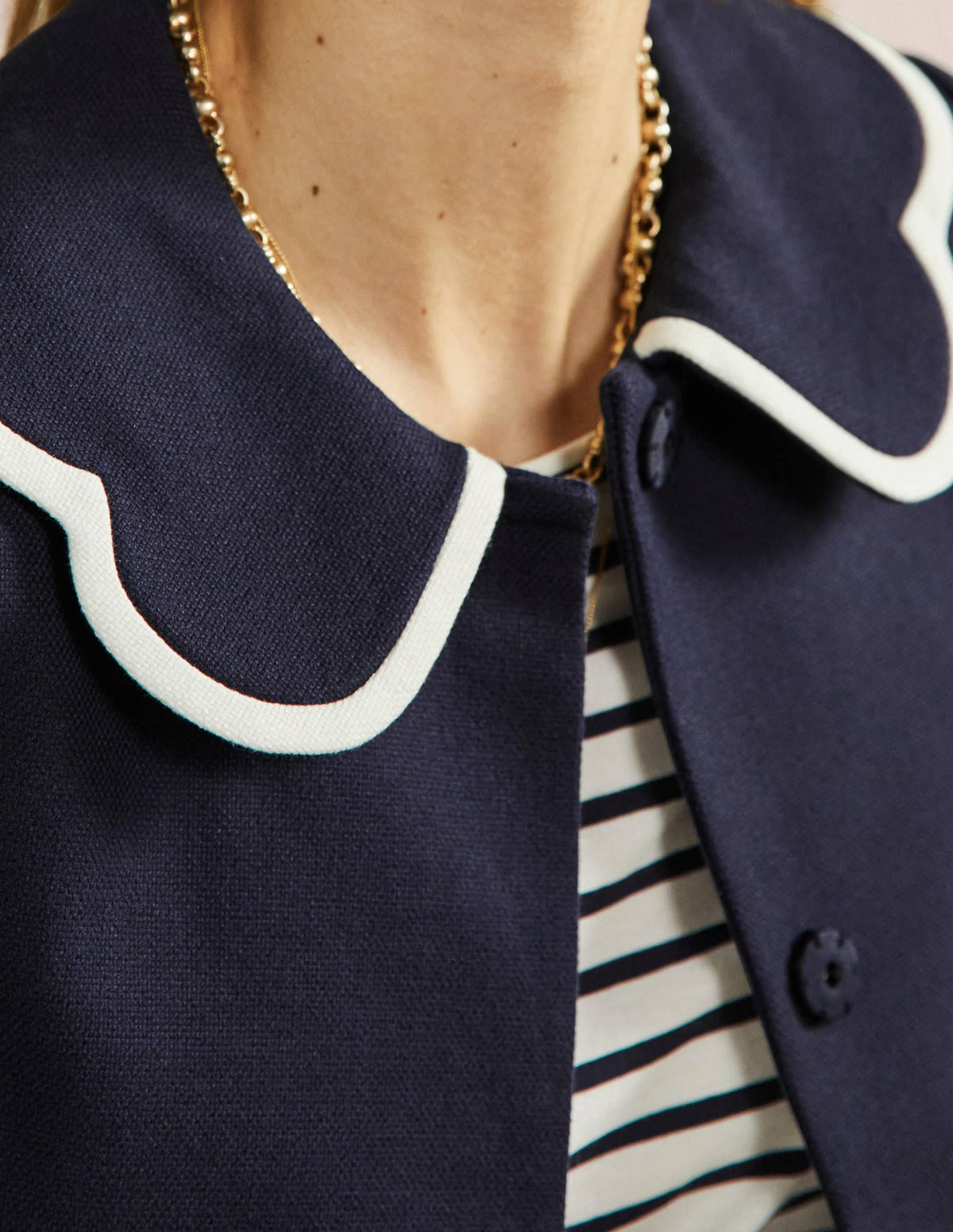 Scallop Collared Jacket-Navy - Image 2