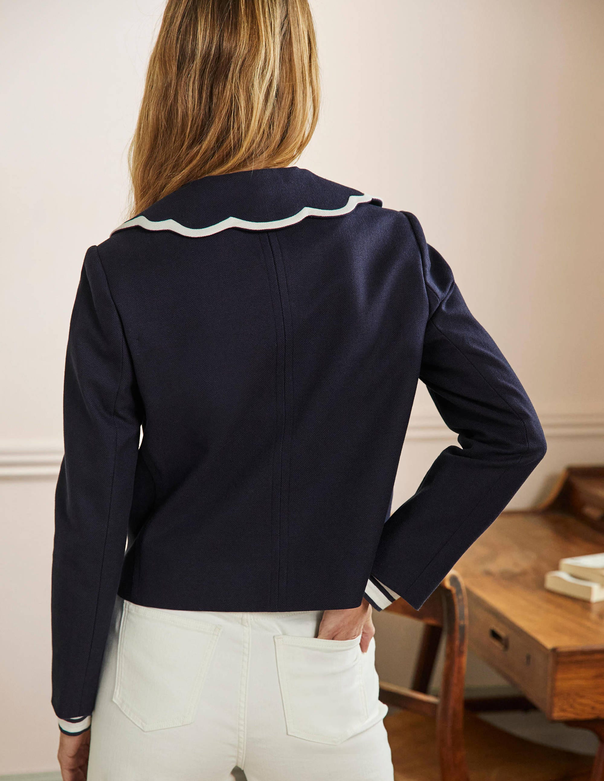Scallop Collared Jacket-Navy - Image 3