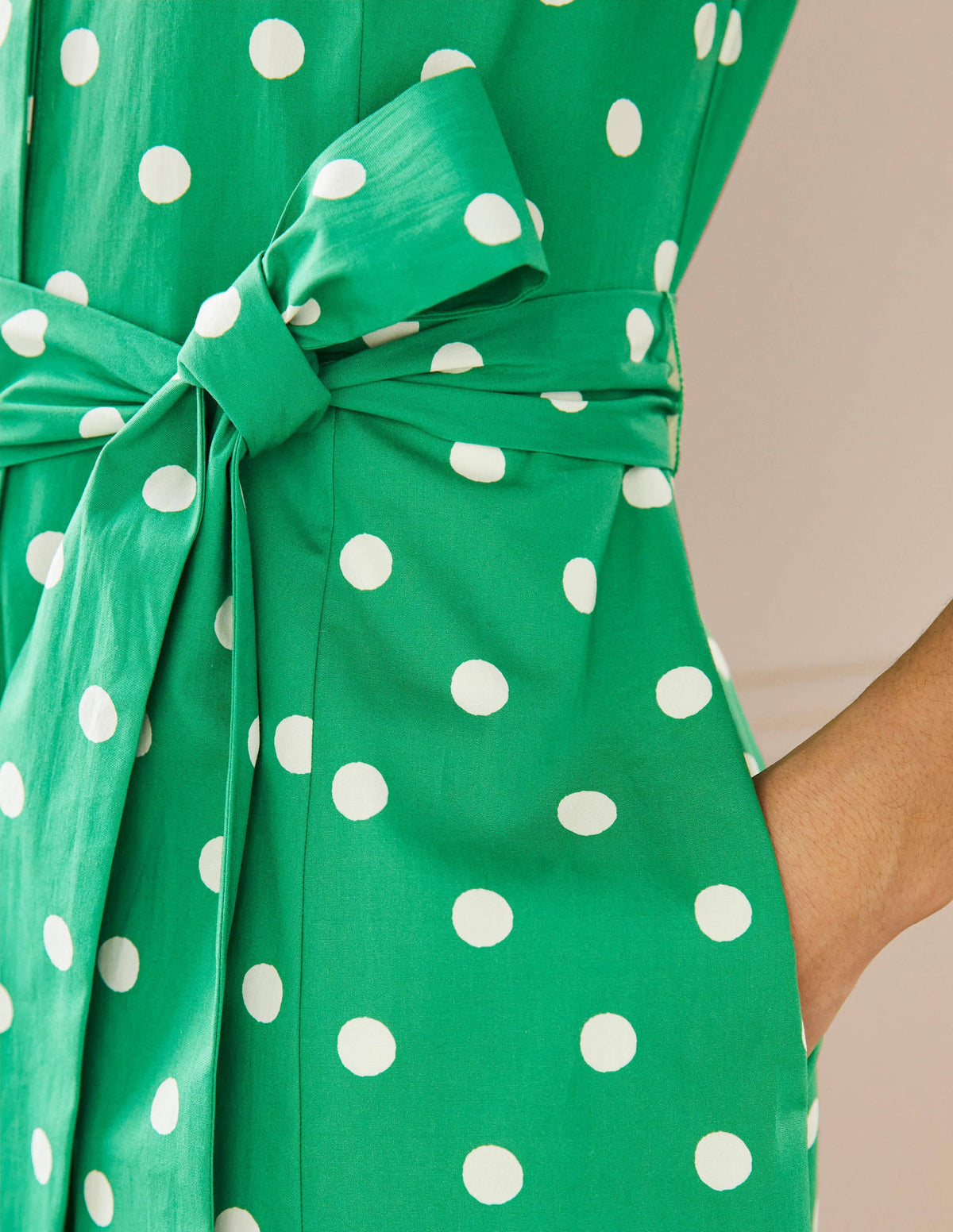 Short Sleeve Shirt Dress-Green, Regular Dot-2