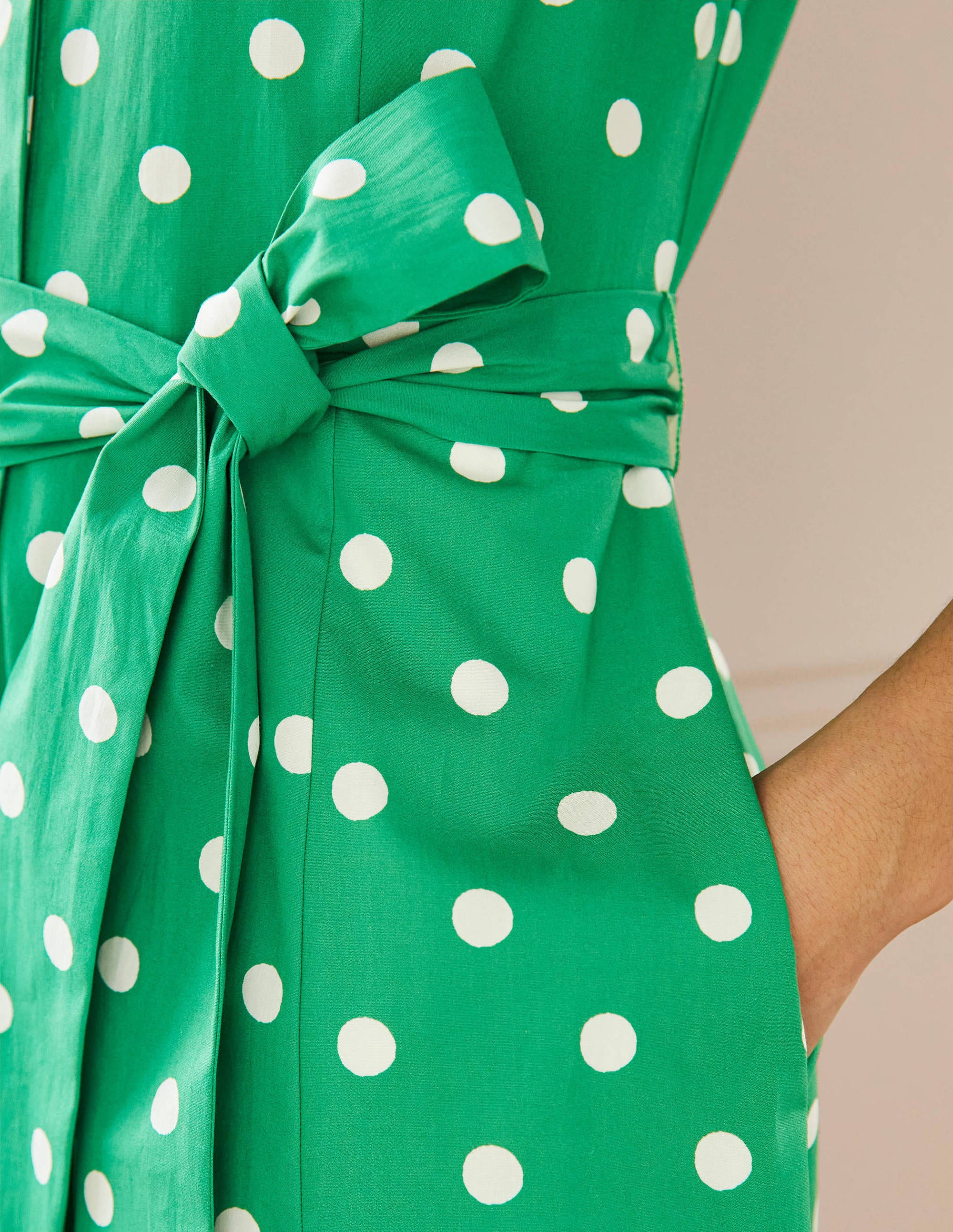 Short Sleeve Shirt Dress-Green, Regular Dot - Image 2