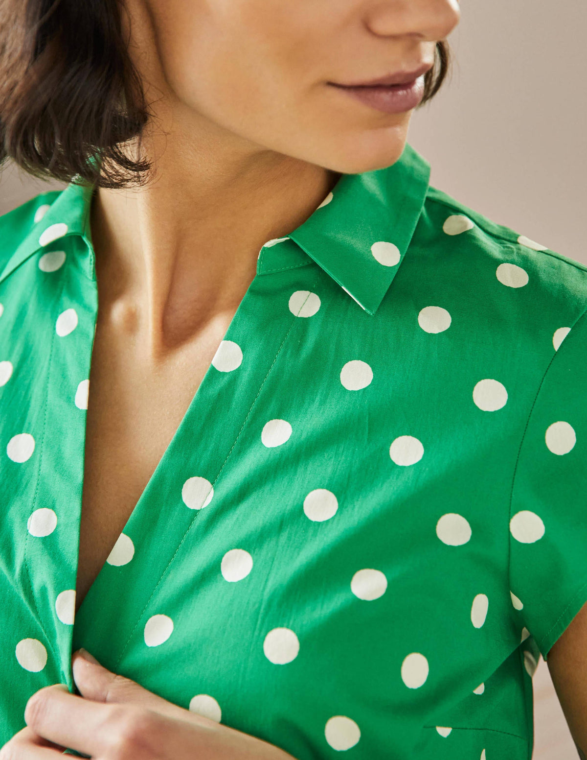 Short Sleeve Shirt Dress-Green, Regular Dot-5