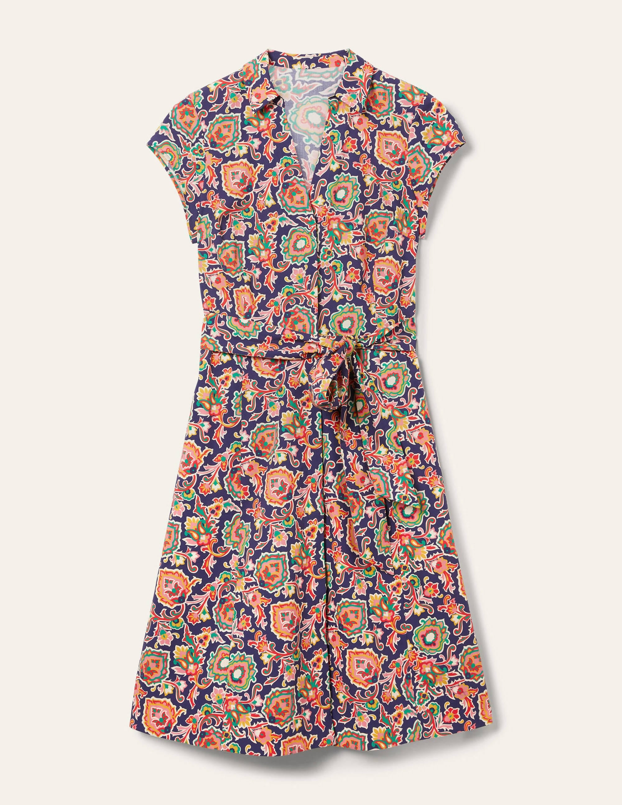 Short Sleeve Shirt Dress-Midnight, Decorative Blooms - Image 5