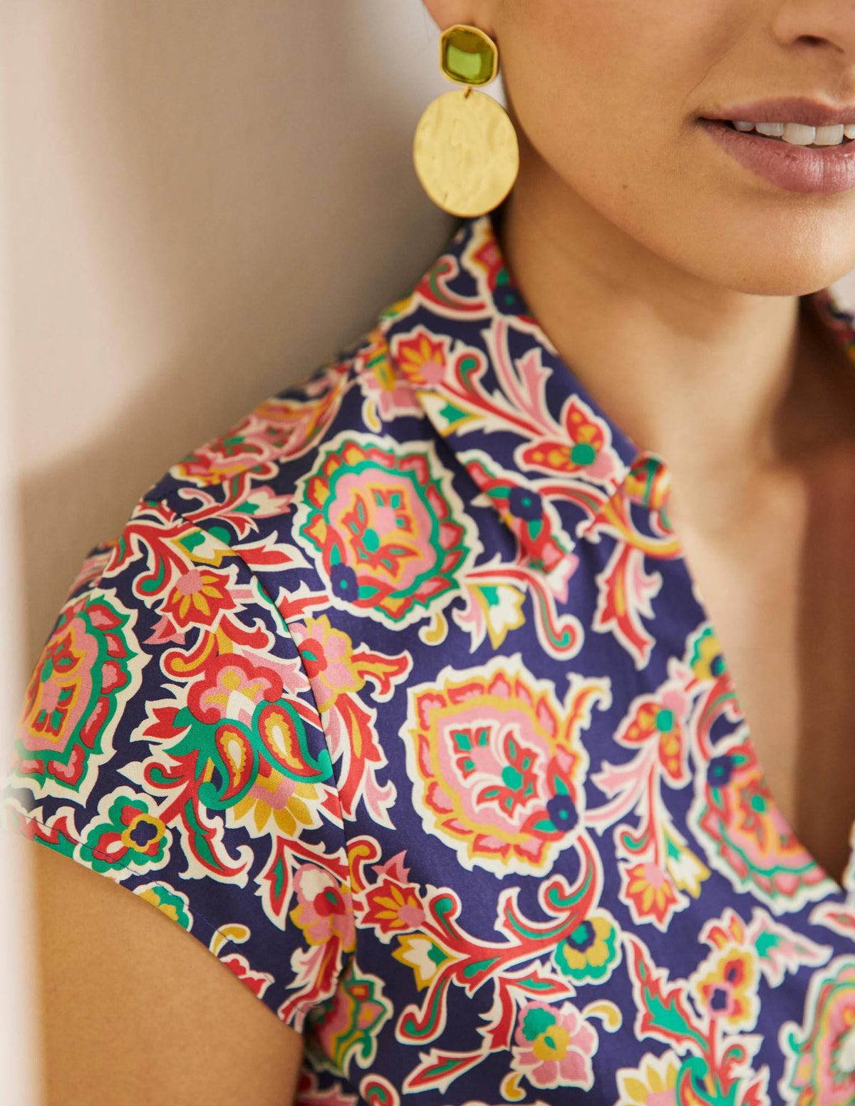 Short Sleeve Shirt Dress-Midnight, Decorative Blooms - Image 2
