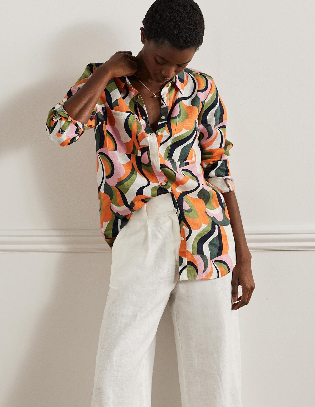 Linen Shirt-Multi, Abstract Swirl - Image 8