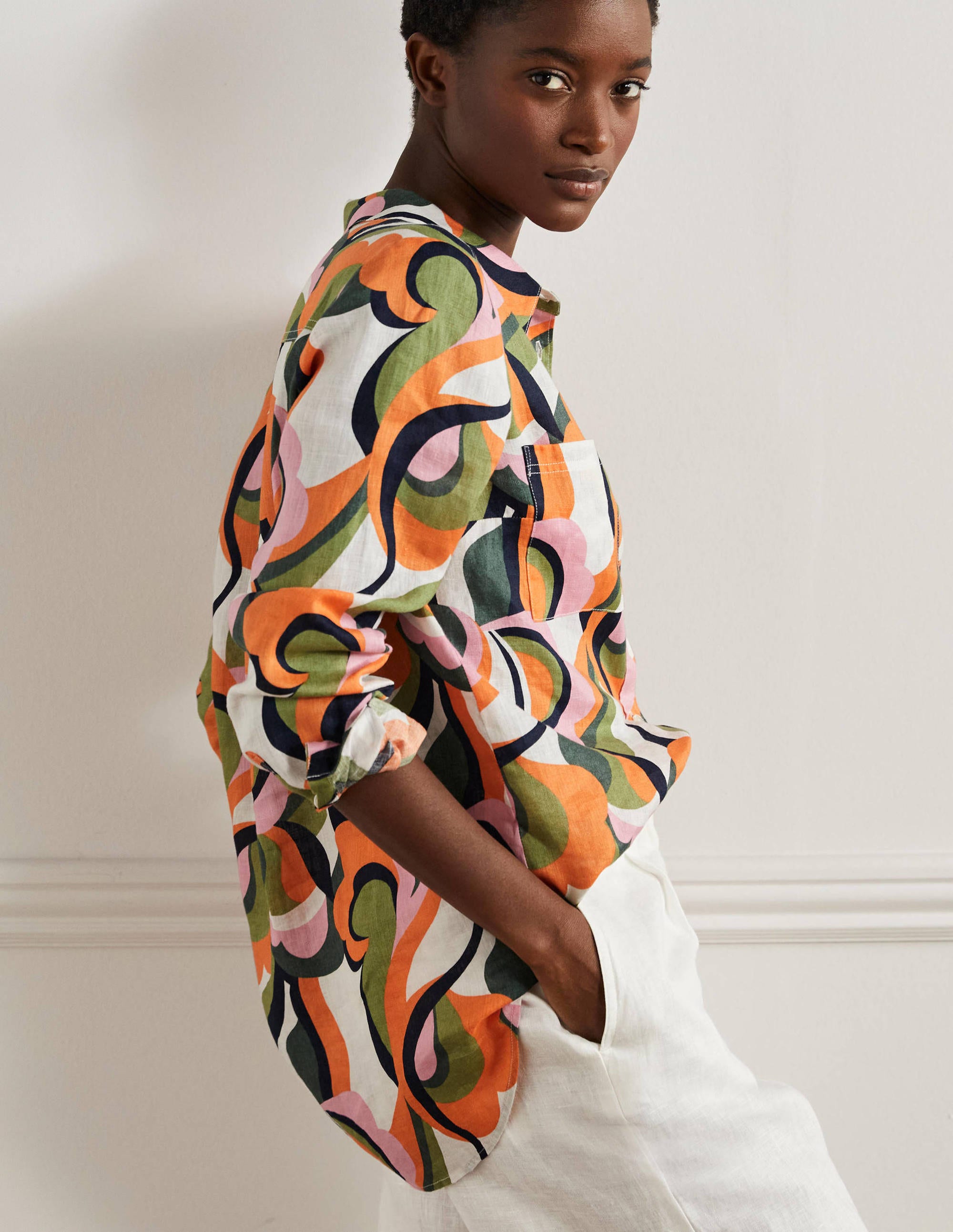 Linen Shirt-Multi, Abstract Swirl - Image 1