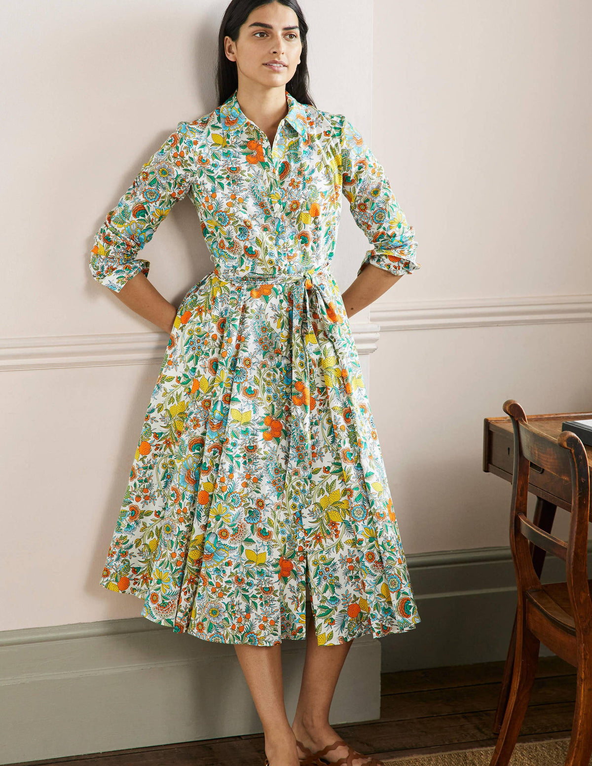 Kitty Midi Shirt Dress-Ivory, Lemon Fizz-1