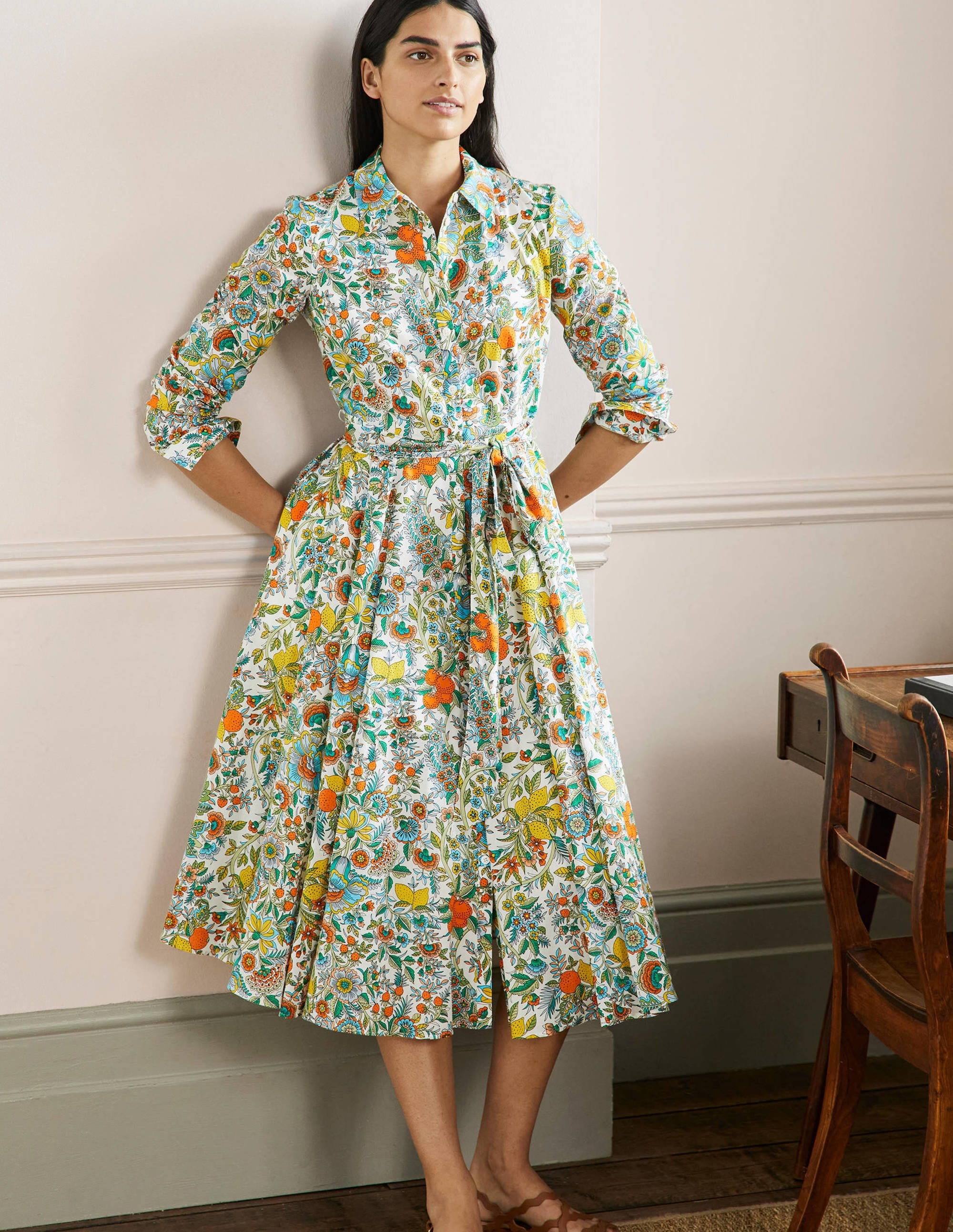 Kitty Midi Shirt Dress-Ivory, Lemon Fizz - Image 1