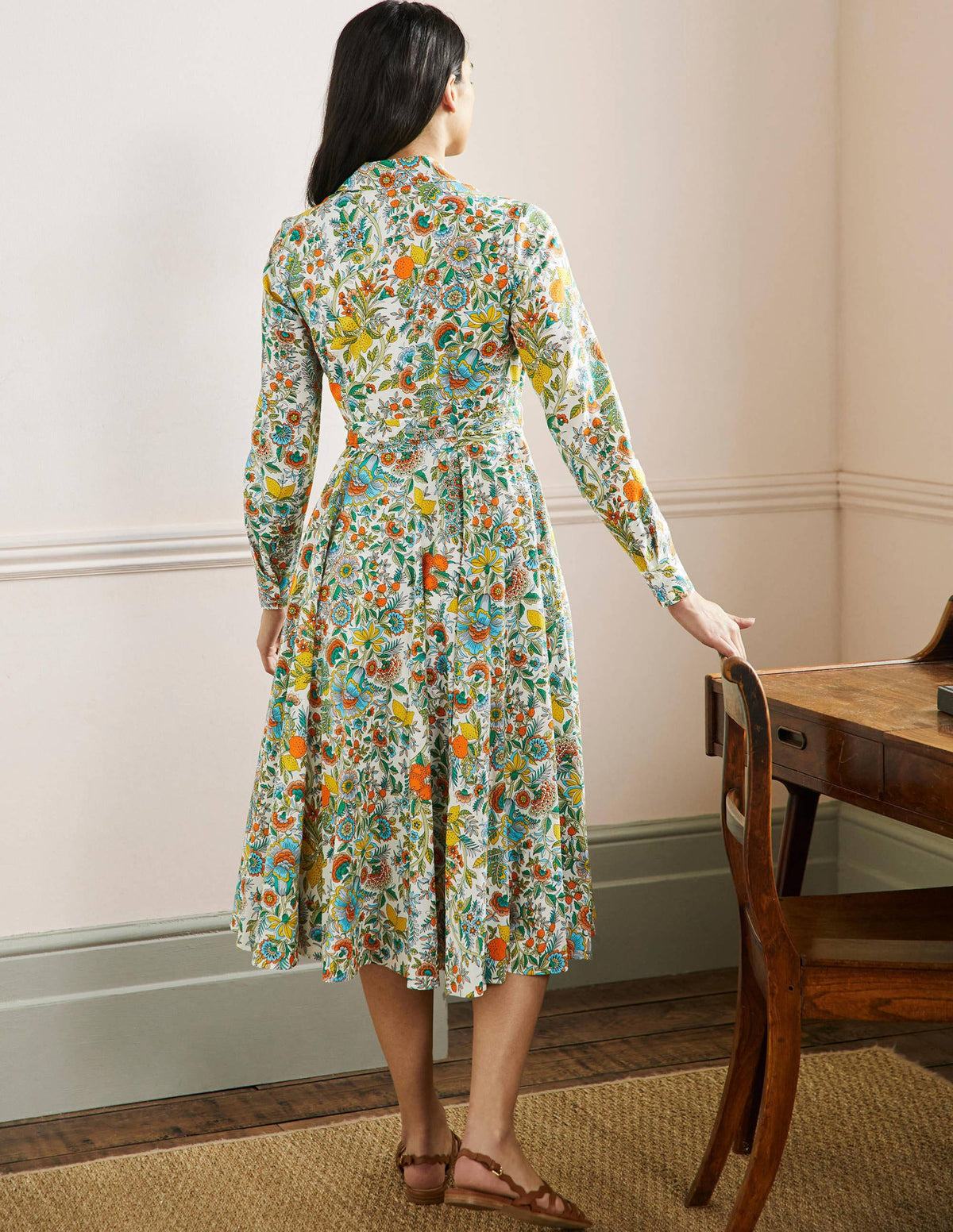 Kitty Midi Shirt Dress-Ivory, Lemon Fizz - Image 3