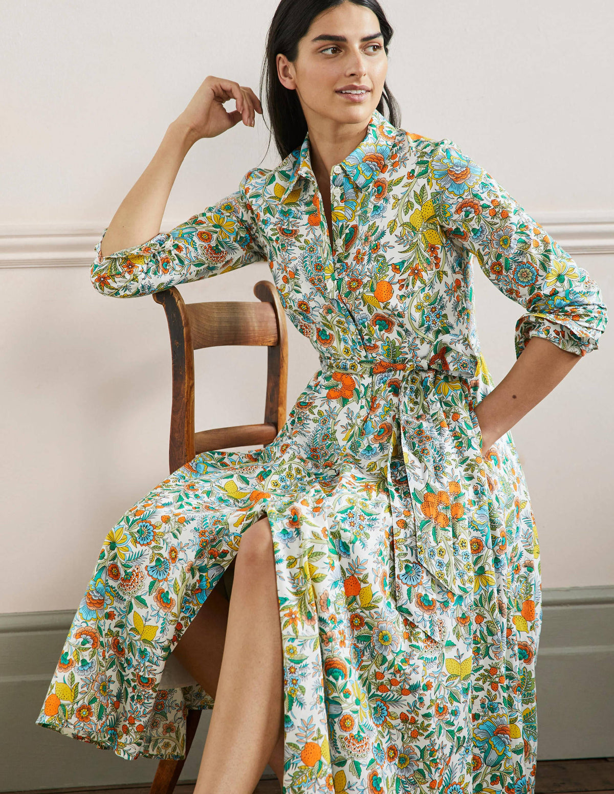 Kitty Midi Shirt Dress-Ivory, Lemon Fizz - Image 4