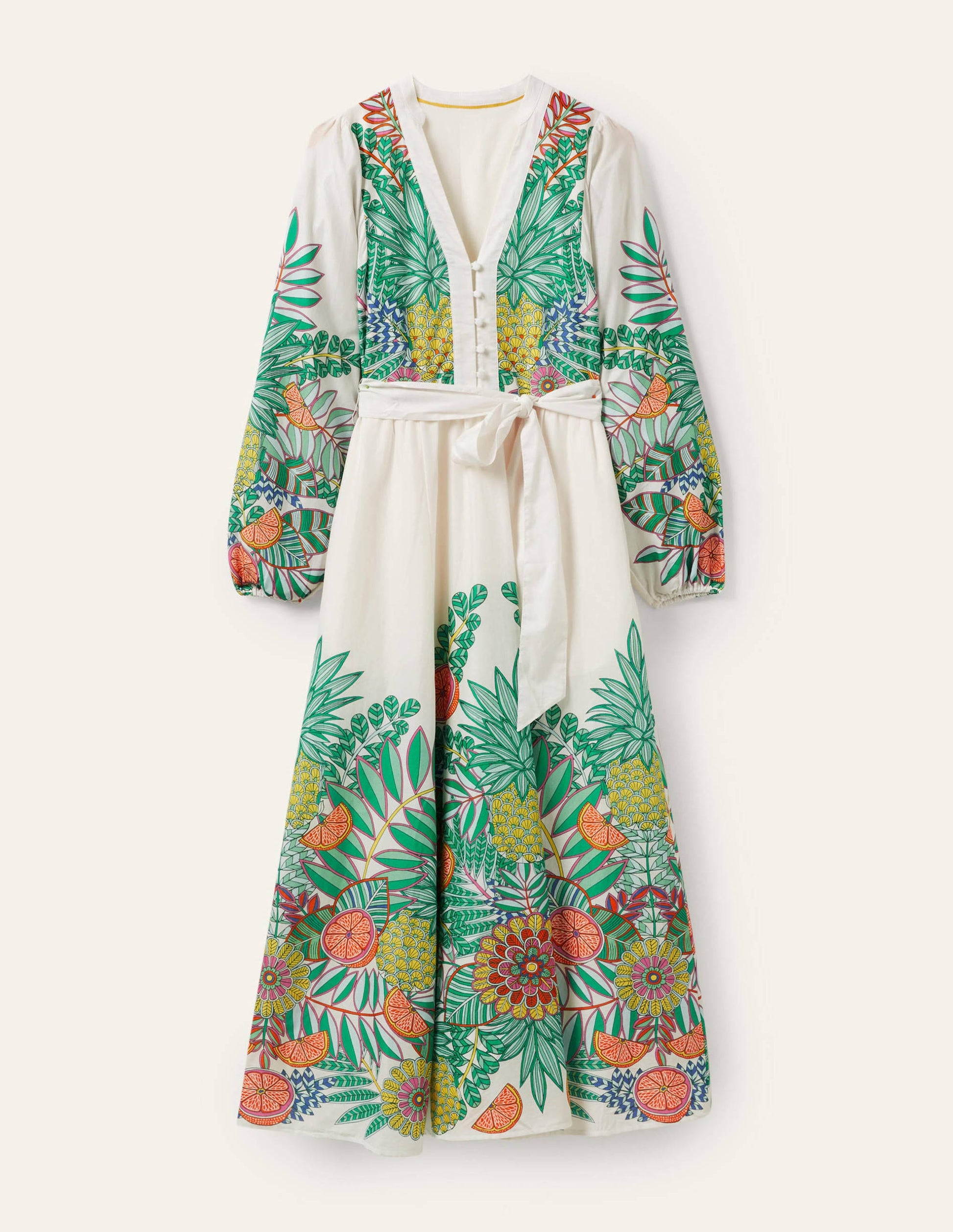Notch Neck Cotton Maxi Dress-Ivory Pineapple-5