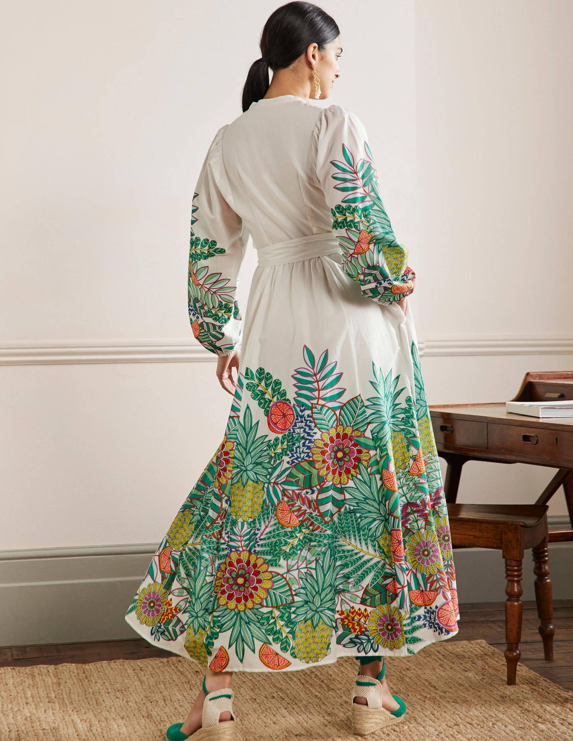 Notch Neck Cotton Maxi Dress-Ivory Pineapple-3