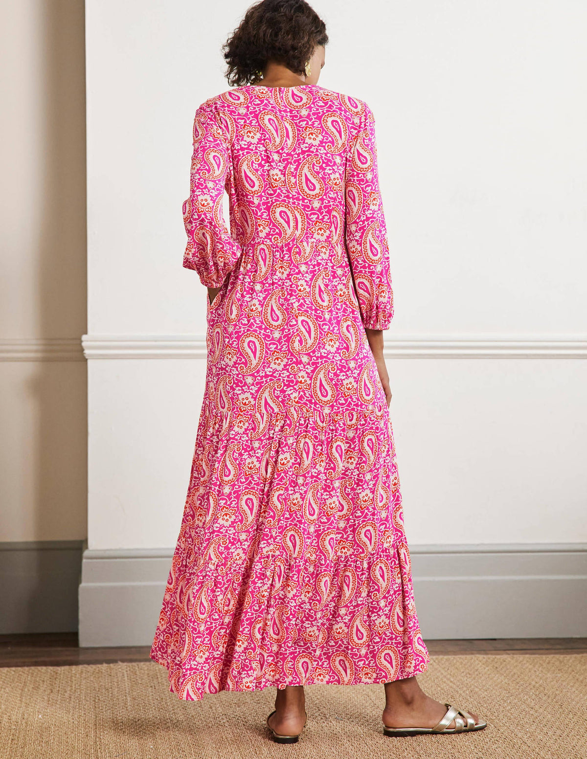 Blouson Sleeve Maxi Dress-Pop Pansy, Enchanting Paisley-3
