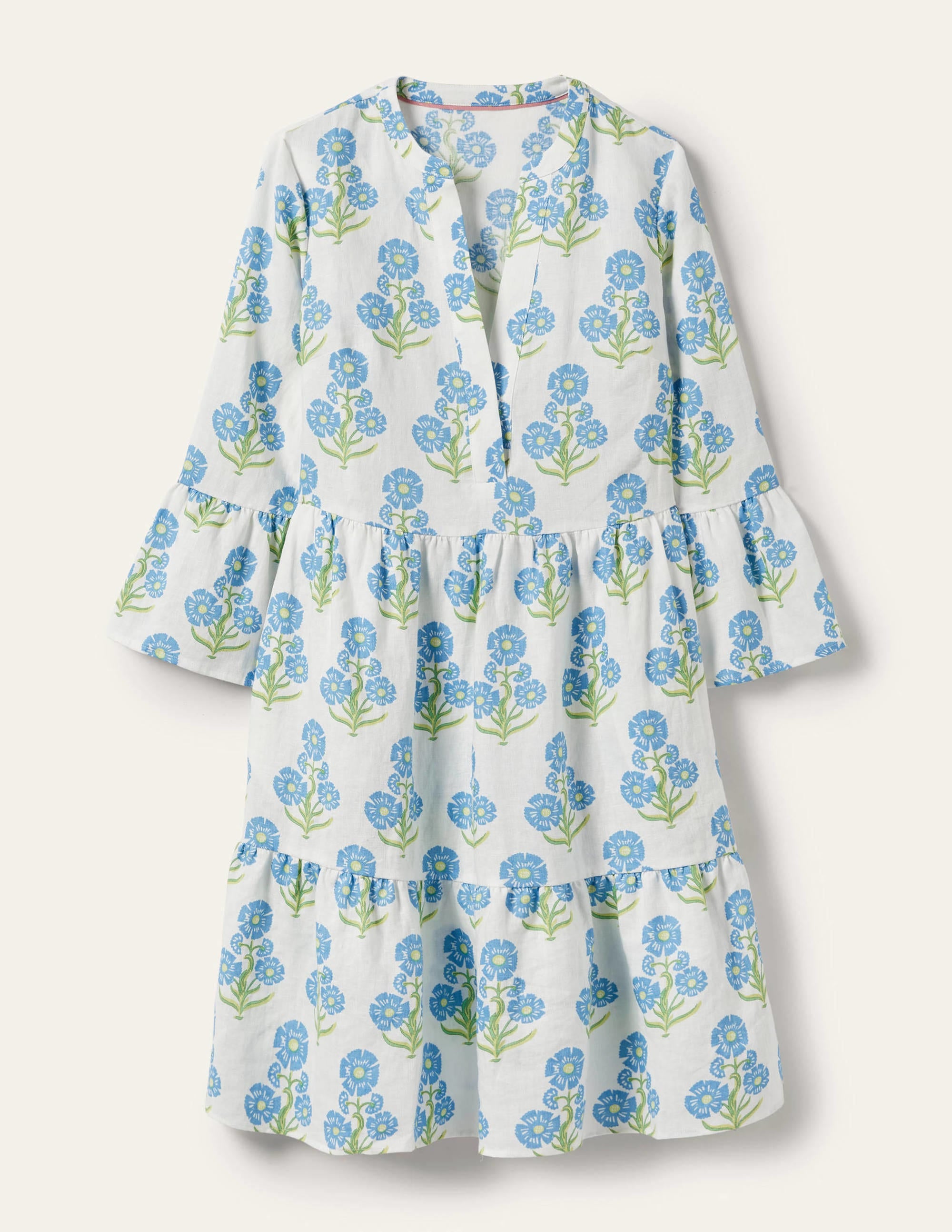 Relaxed Linen Tiered Dress-Molly Mahon Flower Woodblock - Image 5