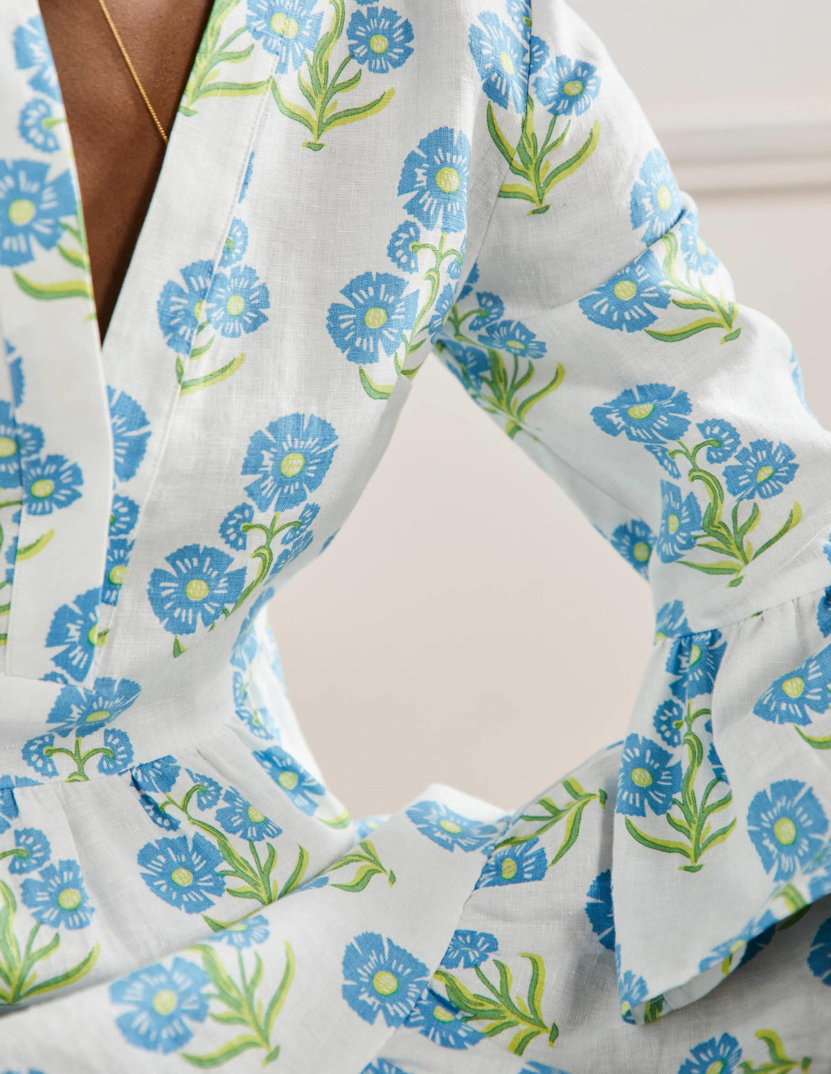 Relaxed Linen Tiered Dress-Molly Mahon Flower Woodblock-2
