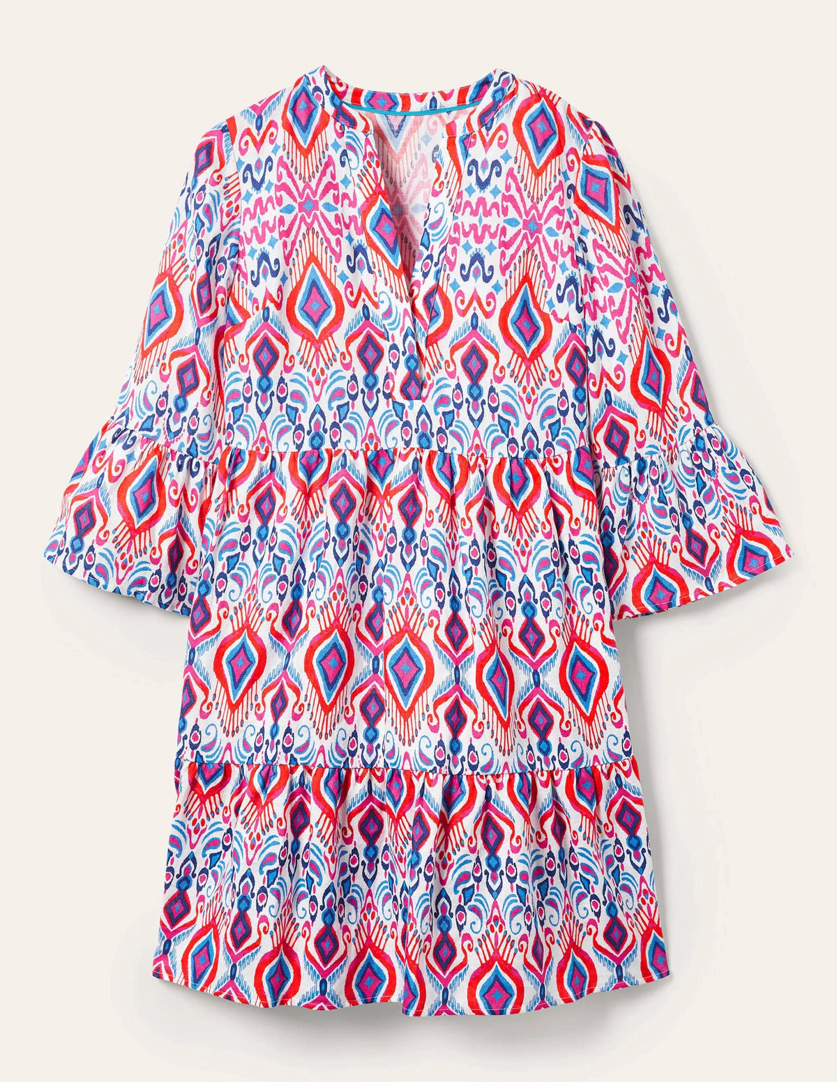 Relaxed Linen Tiered Dress-Multi, Ikat Paradise-1