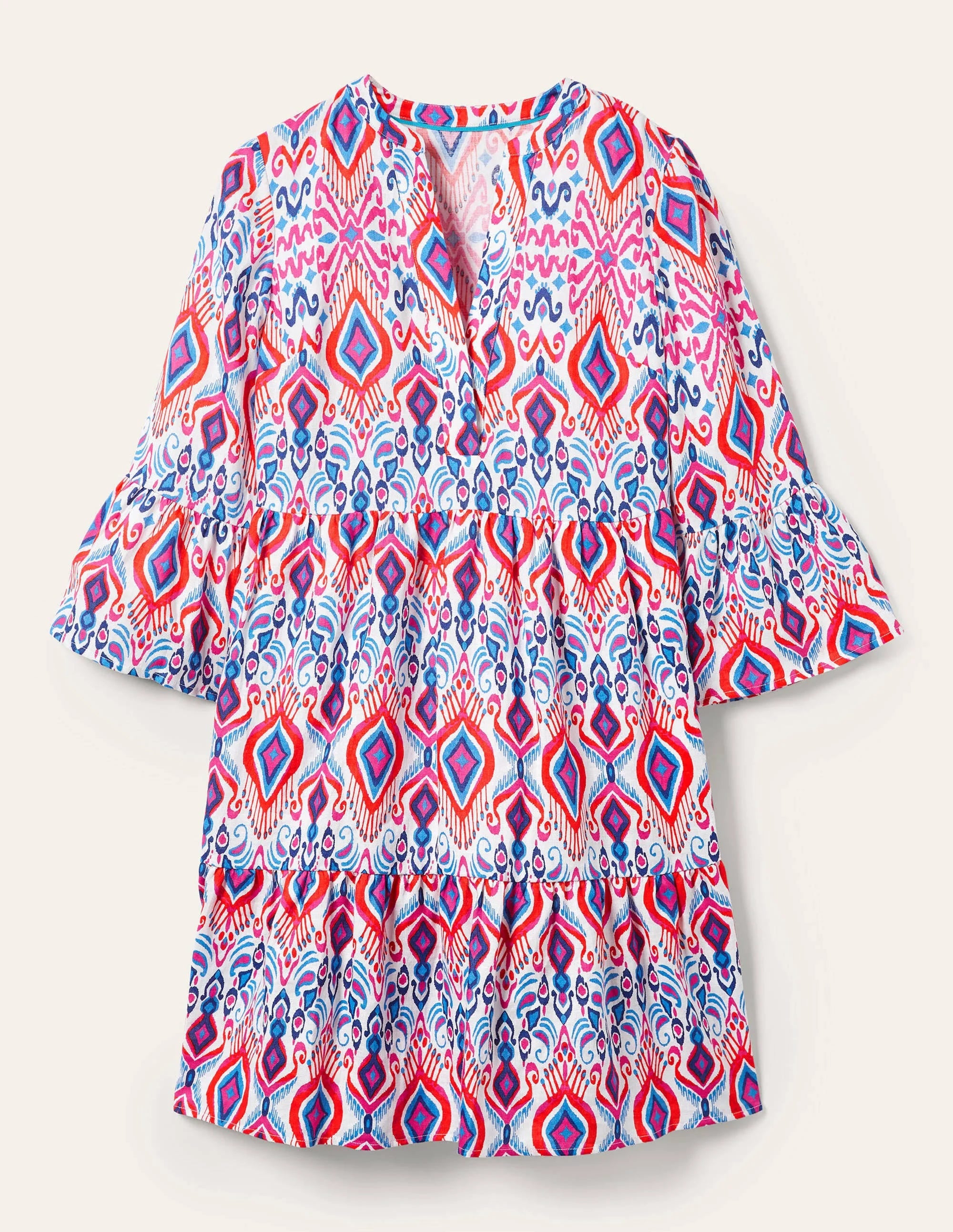 Relaxed Linen Tiered Dress-Multi, Ikat Paradise - Image 1