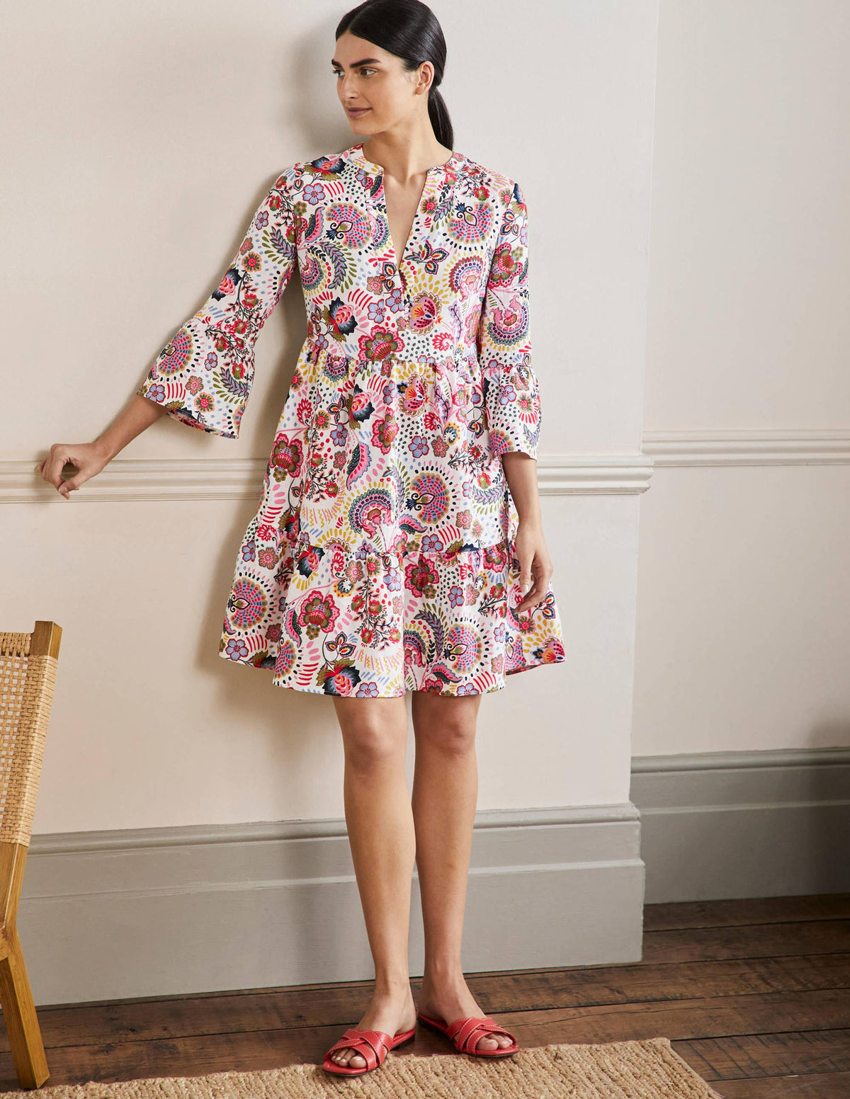 Relaxed Linen Tiered Dress-Multi, Decorative Meadow - Image 5