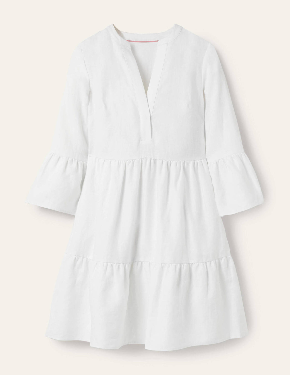 Relaxed Linen Tiered Dress-White-5