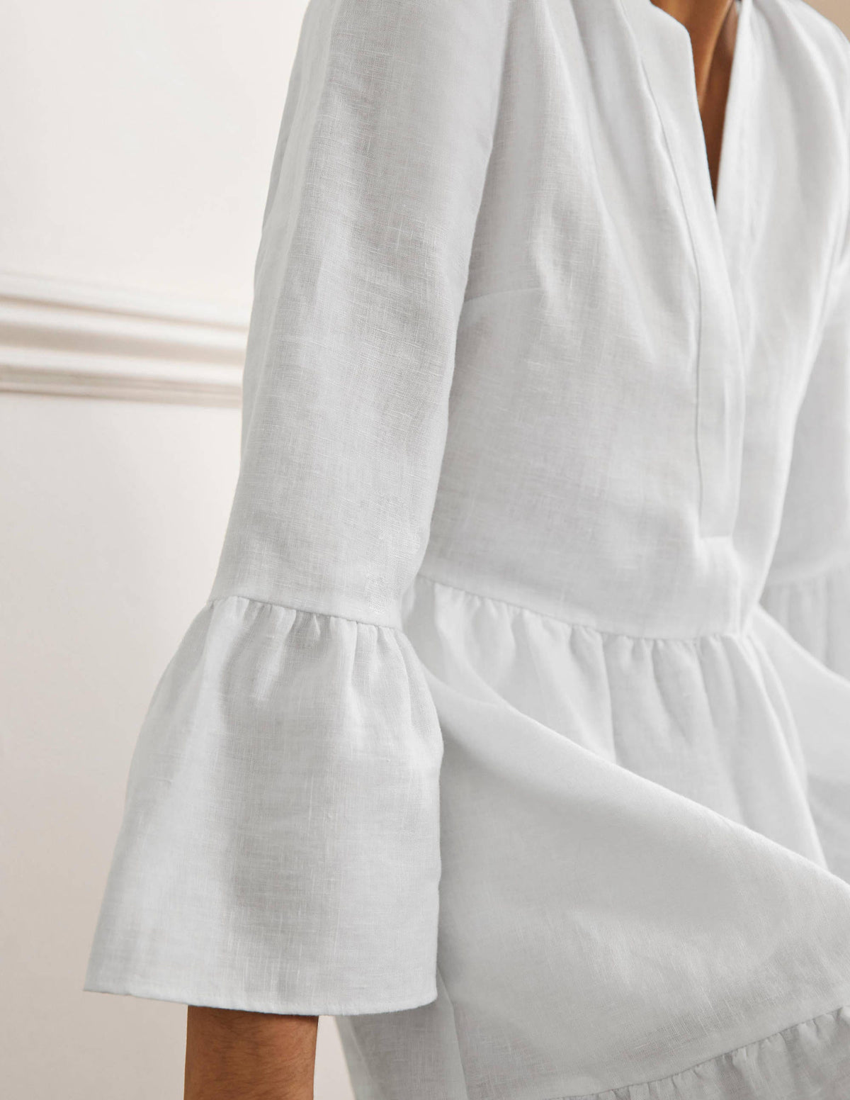 Relaxed Linen Tiered Dress-White - Image 2