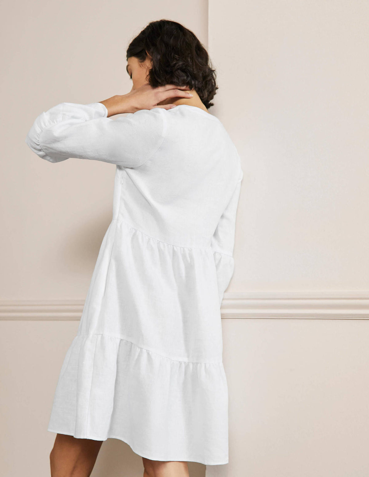 Relaxed Linen Tiered Dress-White - Image 3