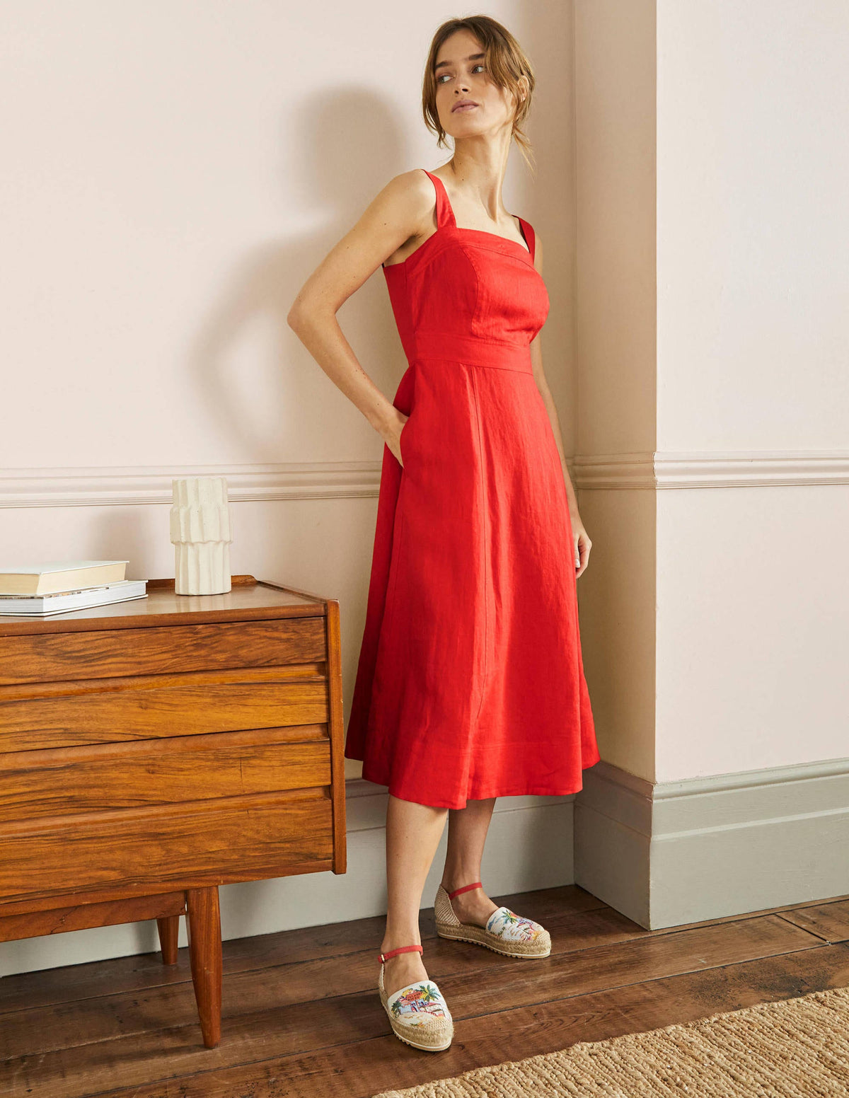 Virginie Linen Midi Dress-Cherry Red - Image 1
