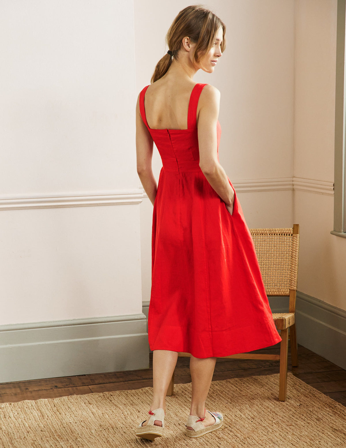 Virginie Linen Midi Dress-Cherry Red - Image 3