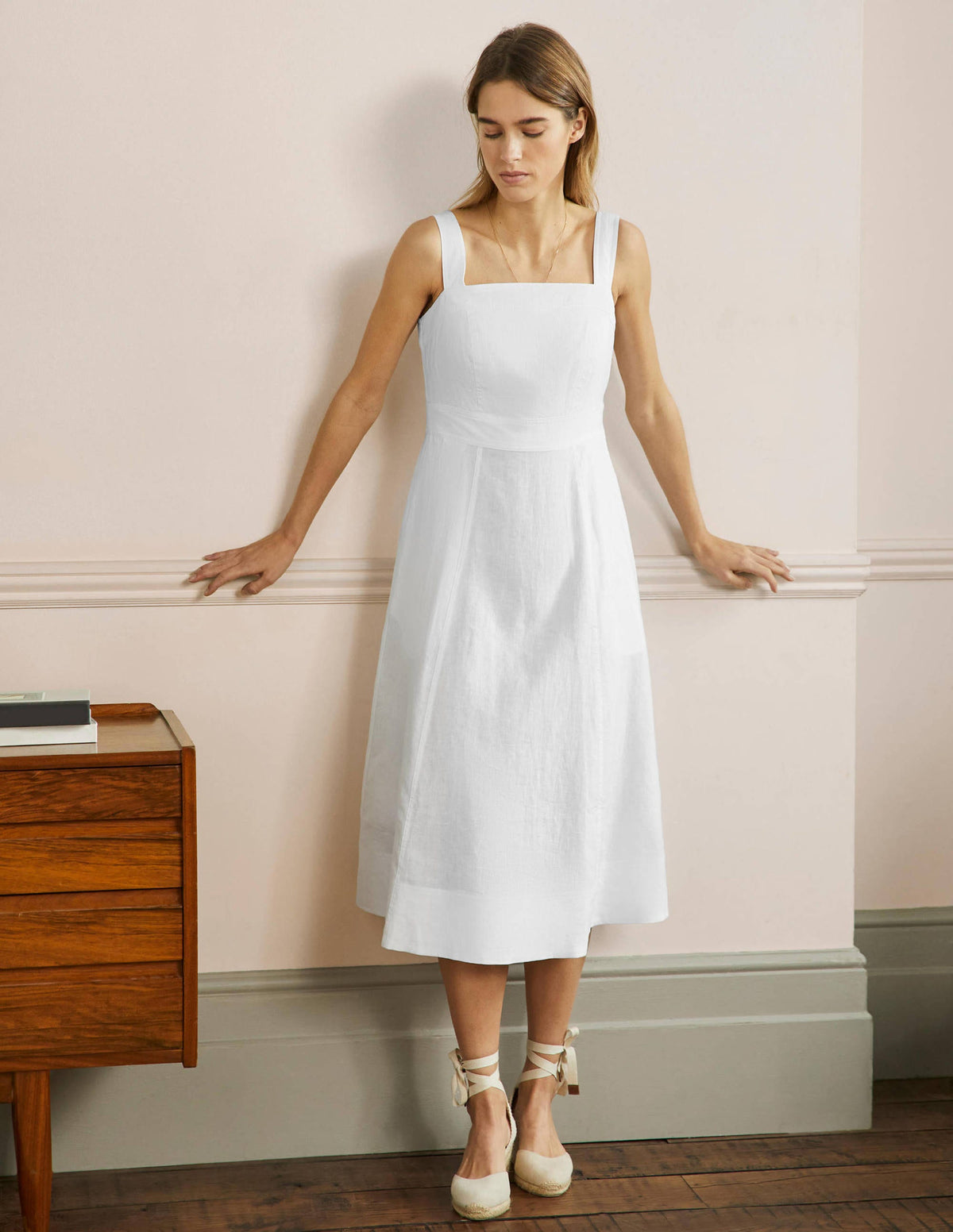 Virginie Linen Midi Dress-White-4