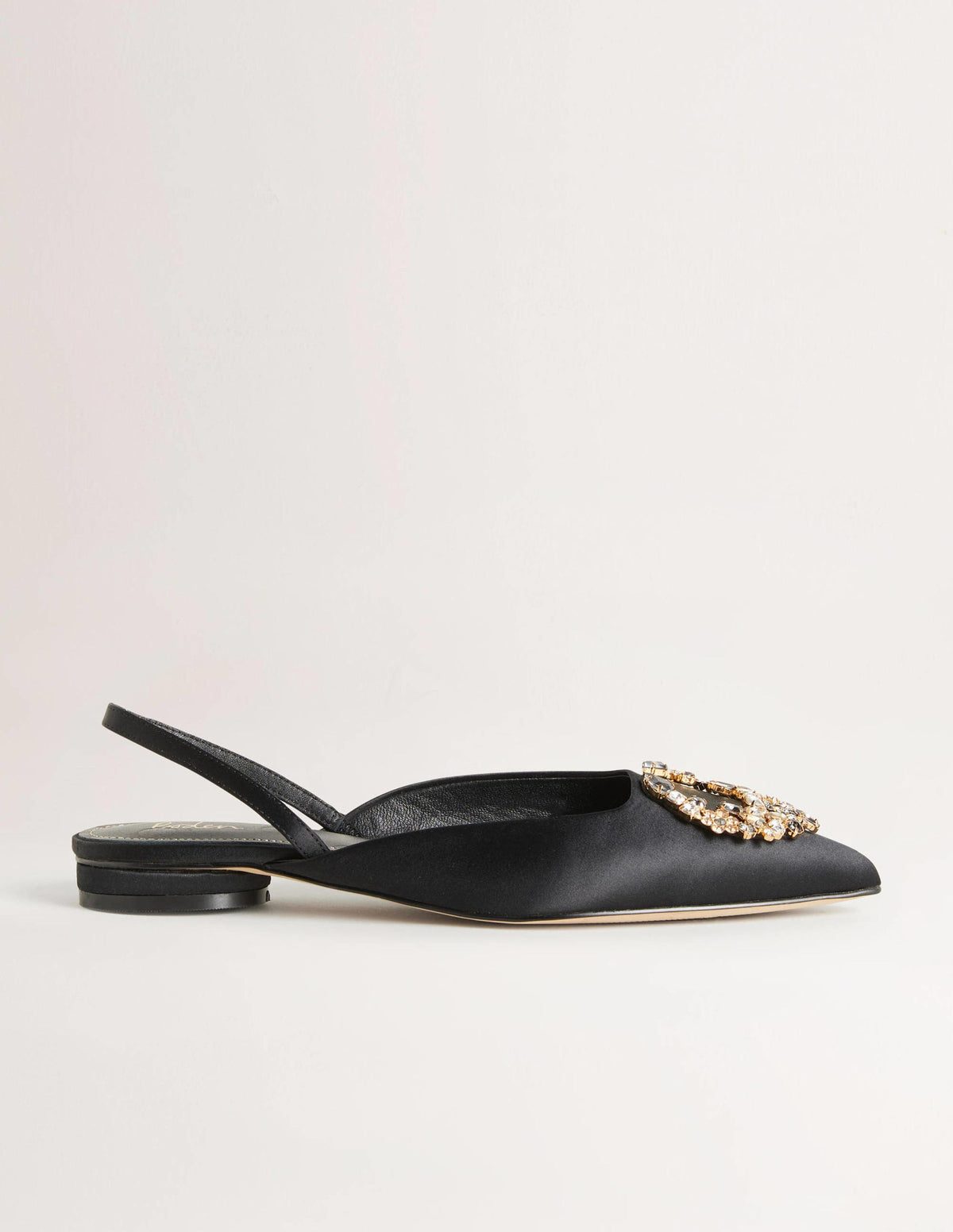 Embellished Satin Slingbacks-Black, Clear Jewels - Image 1