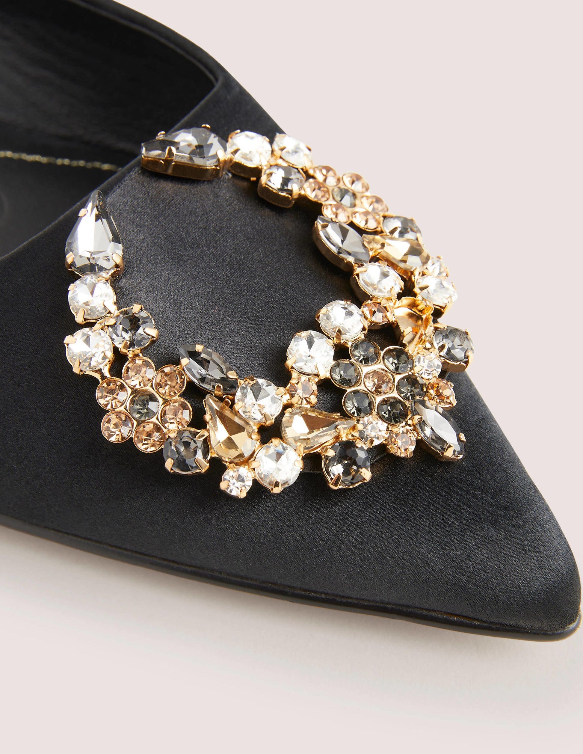Embellished Satin Slingbacks-Black, Clear Jewels-3