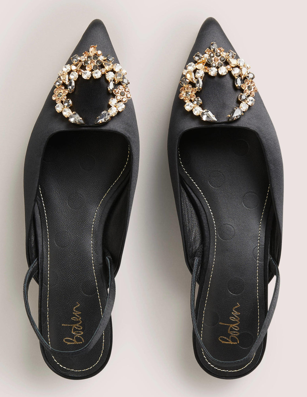 Embellished Satin Slingbacks-Black, Clear Jewels - Image 4