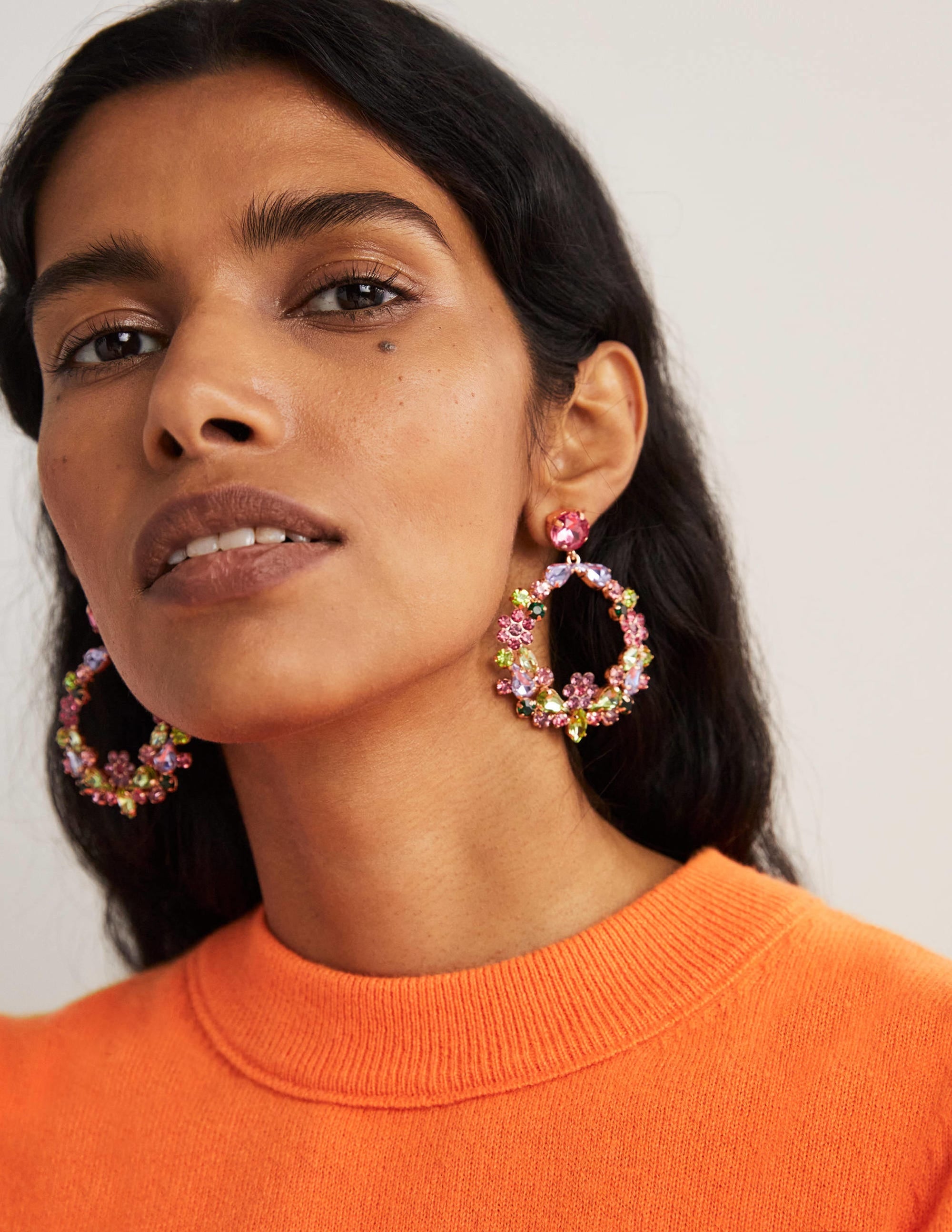 Jewel Cluster Earrings-Pink/Green - Image 1