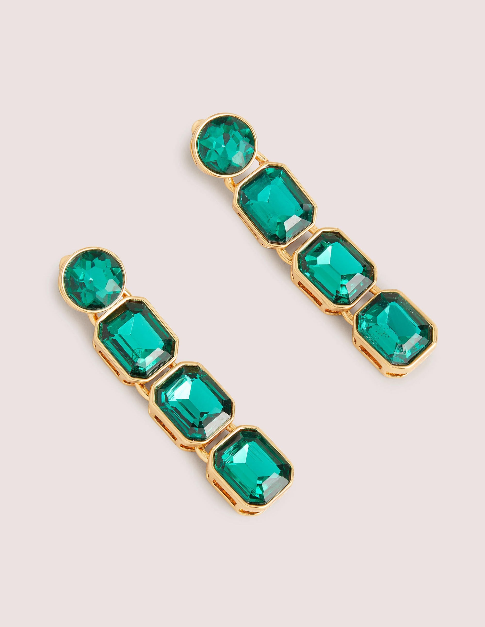 Long Jewel Drop Earrings-Green - Image 1