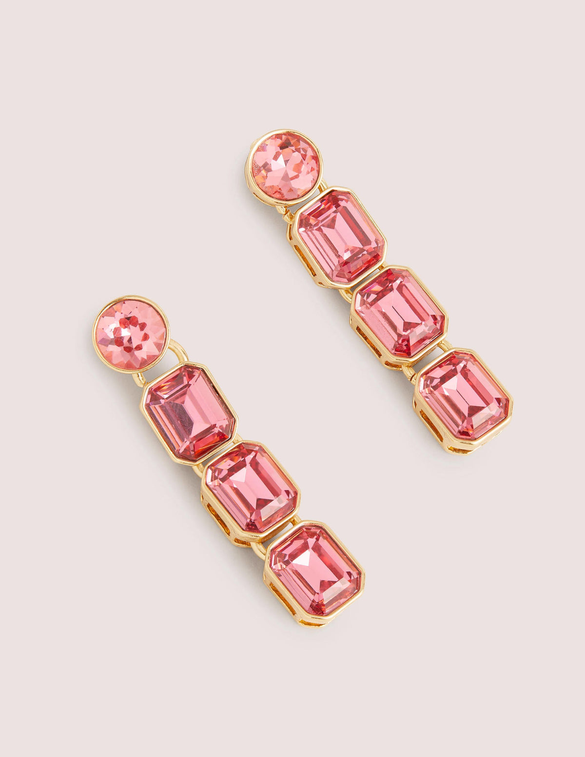 Long Jewel Drop Earrings-Pink - Image 1