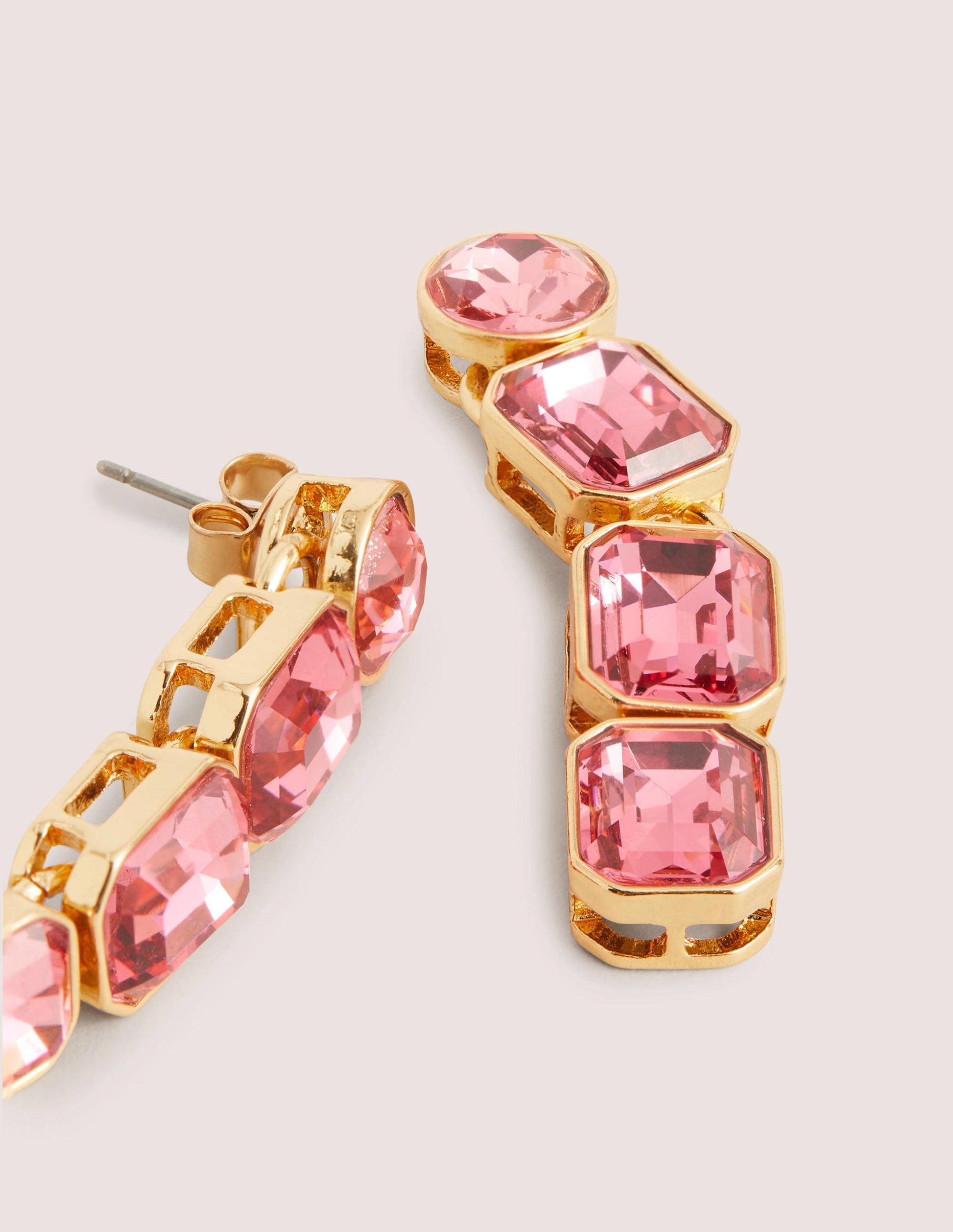 Long Jewel Drop Earrings-Pink-2